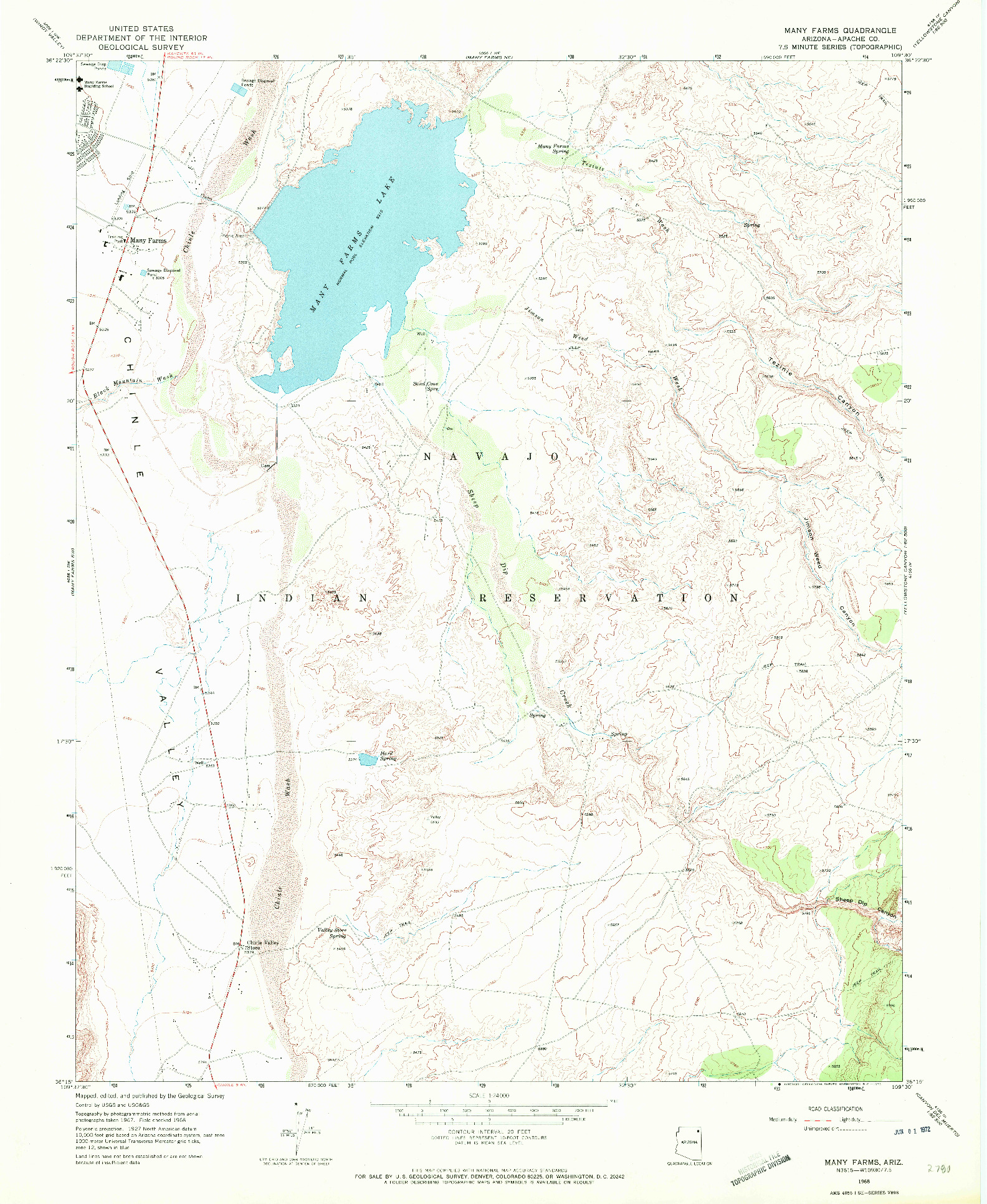 USGS 1:24000-SCALE QUADRANGLE FOR MANY FARMS, AZ 1968