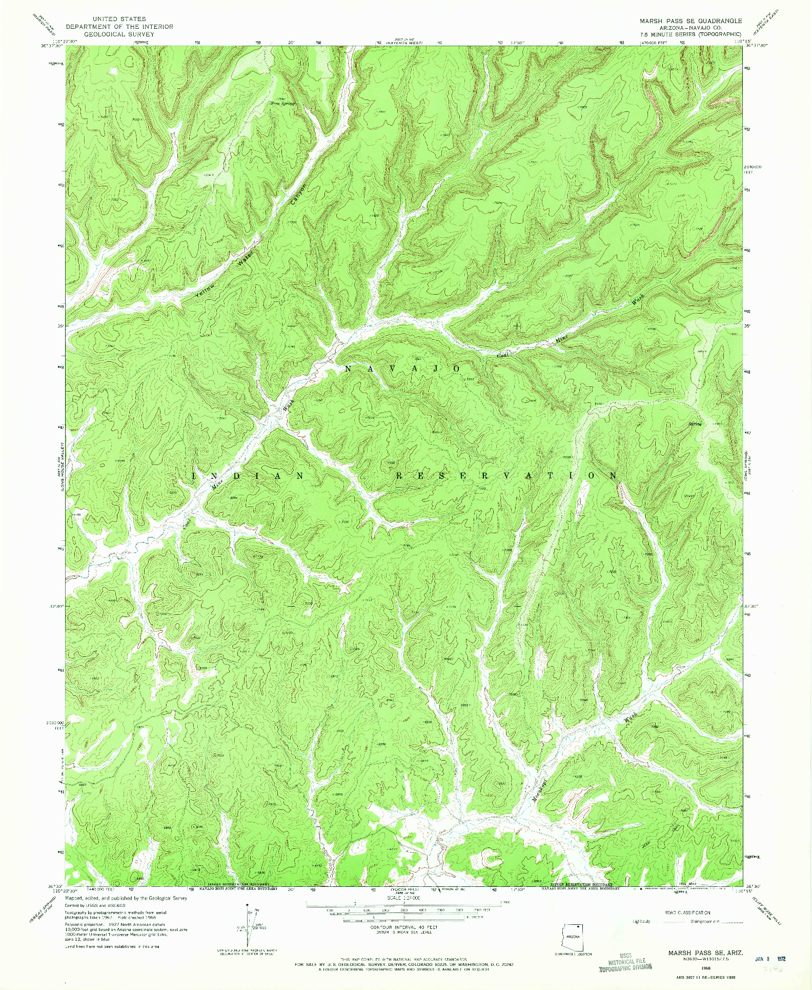 USGS 1:24000-SCALE QUADRANGLE FOR MARSH PASS SE, AZ 1968