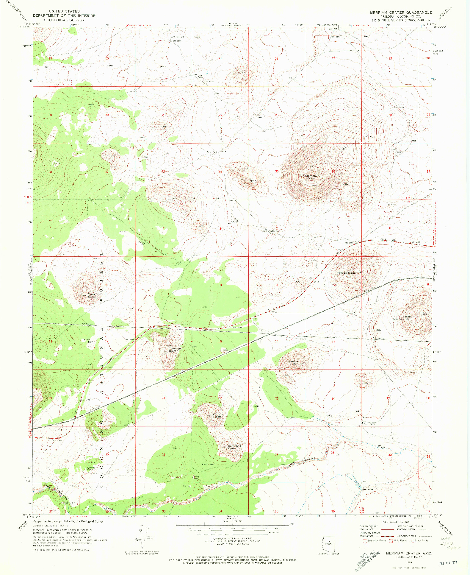 USGS 1:24000-SCALE QUADRANGLE FOR MERRIAM CRATER, AZ 1969
