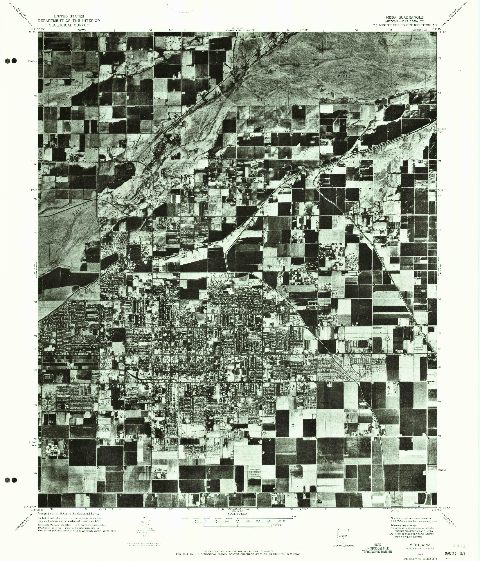 USGS 1:24000-SCALE QUADRANGLE FOR MESA, AZ 1971