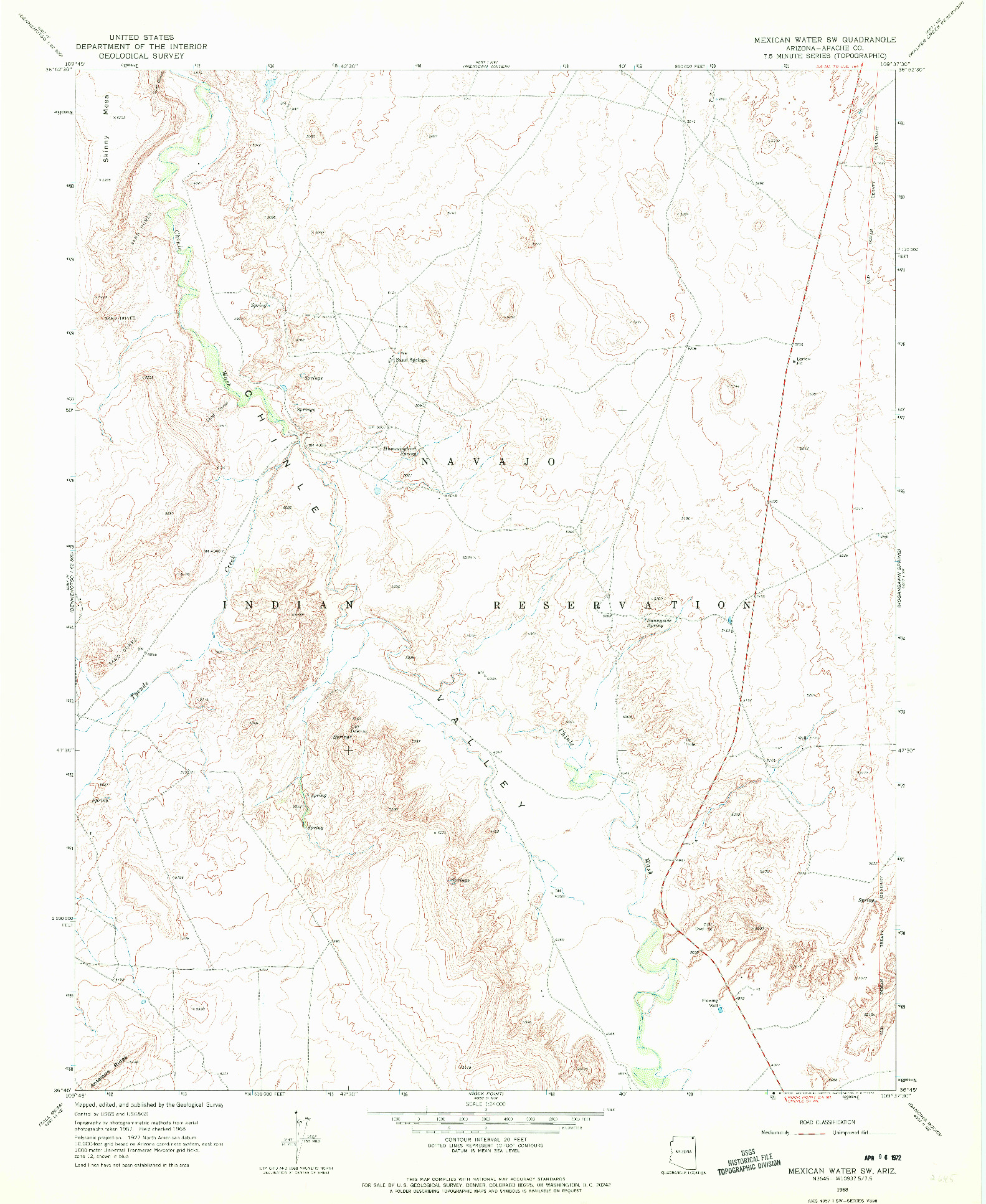 USGS 1:24000-SCALE QUADRANGLE FOR MEXICAN WATER SW, AZ 1968