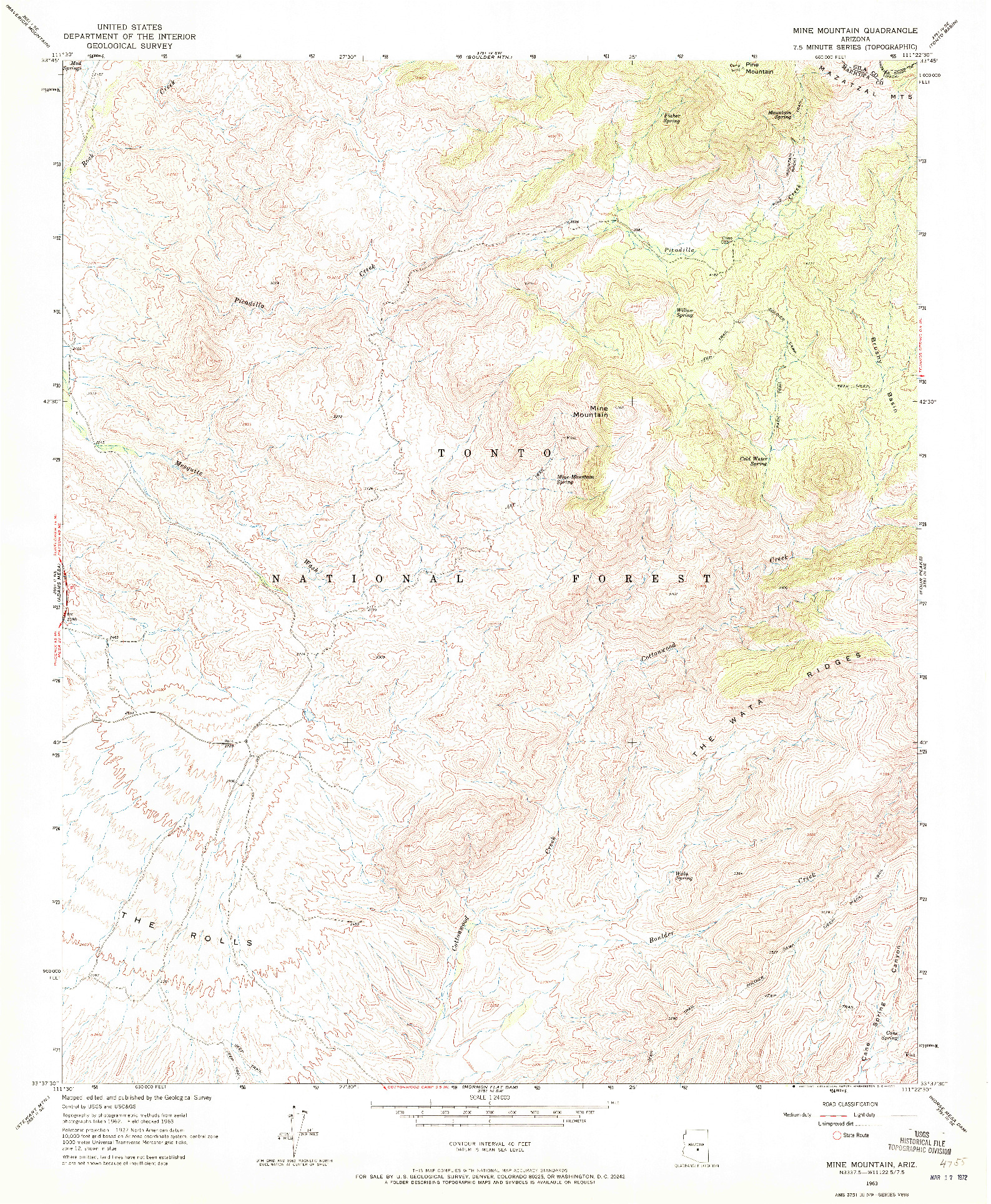 USGS 1:24000-SCALE QUADRANGLE FOR MINE MOUNTAIN, AZ 1963