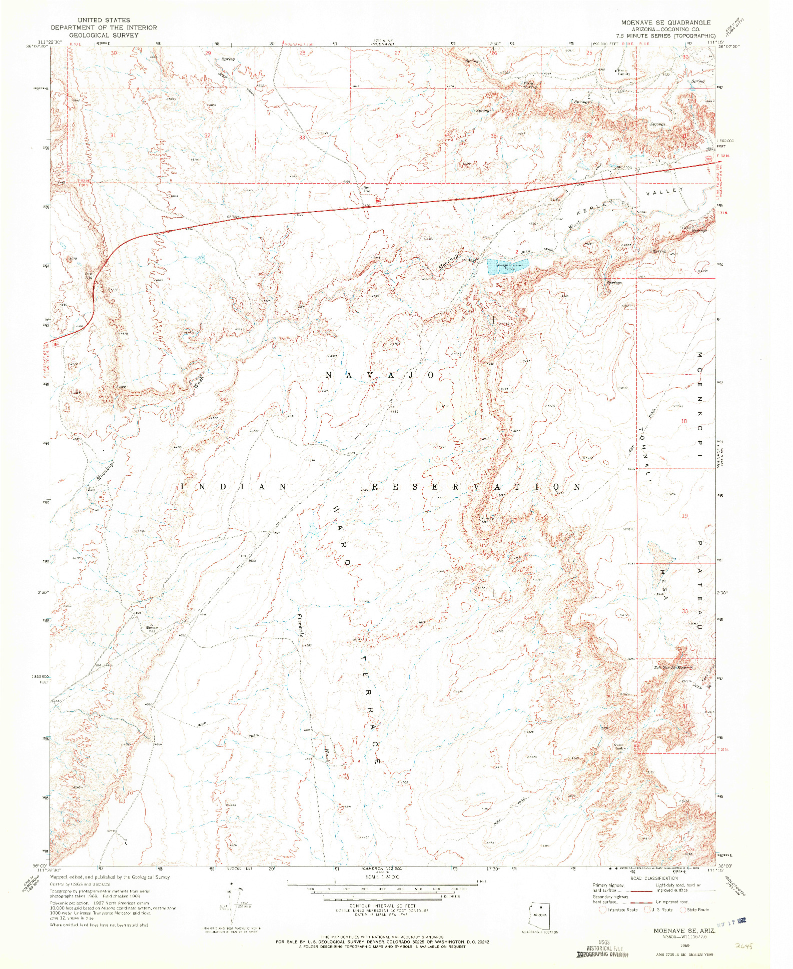 USGS 1:24000-SCALE QUADRANGLE FOR MOENAVE SE, AZ 1969