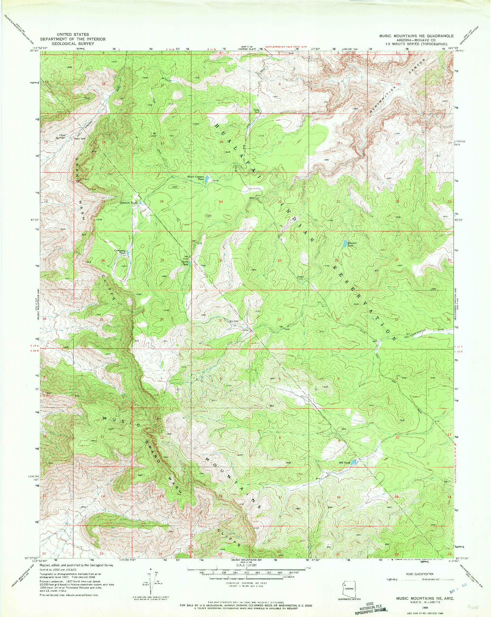 USGS 1:24000-SCALE QUADRANGLE FOR MUSIC MOUNTAINS NE, AZ 1968