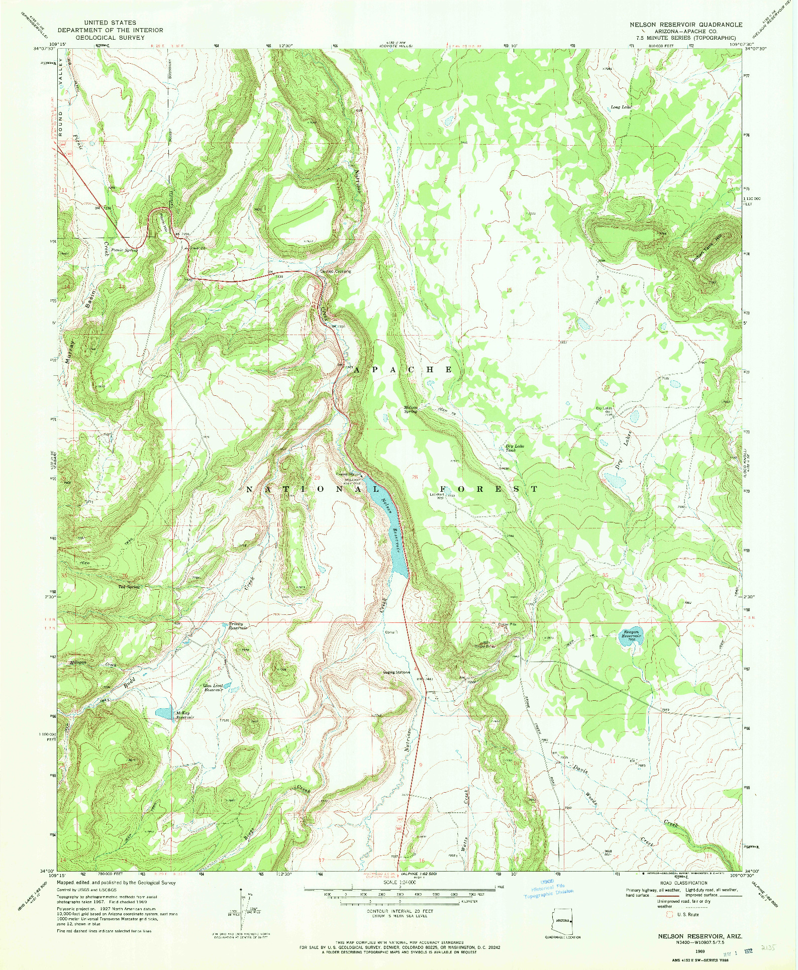 USGS 1:24000-SCALE QUADRANGLE FOR NELSON RESERVOIR, AZ 1969