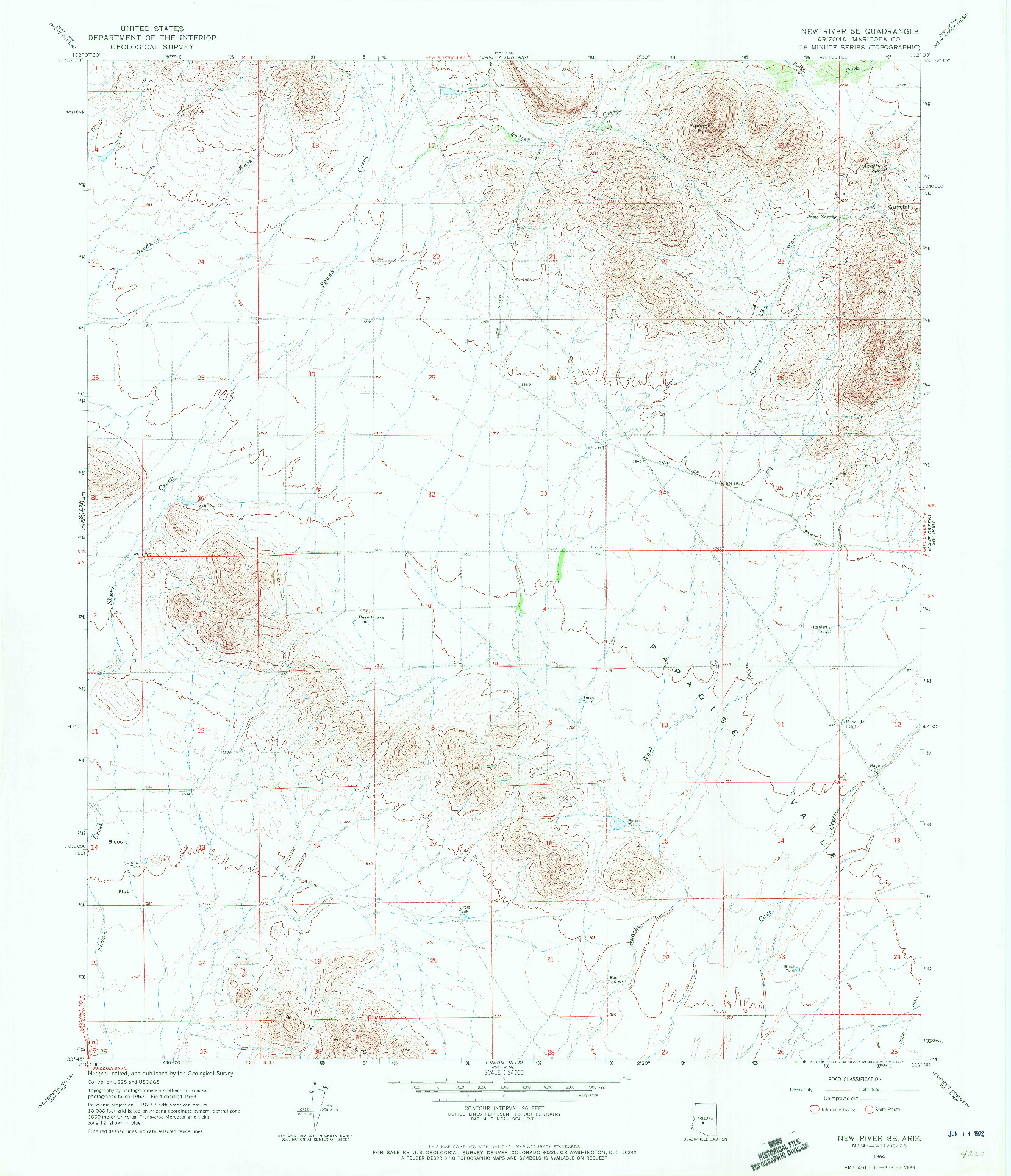 USGS 1:24000-SCALE QUADRANGLE FOR NEW RIVER SE, AZ 1964