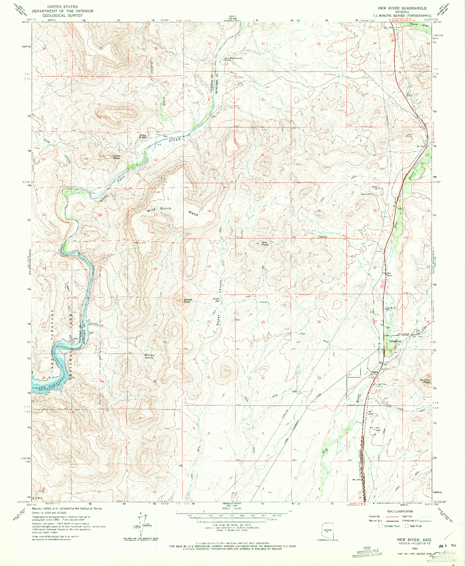 USGS 1:24000-SCALE QUADRANGLE FOR NEW RIVER, AZ 1964