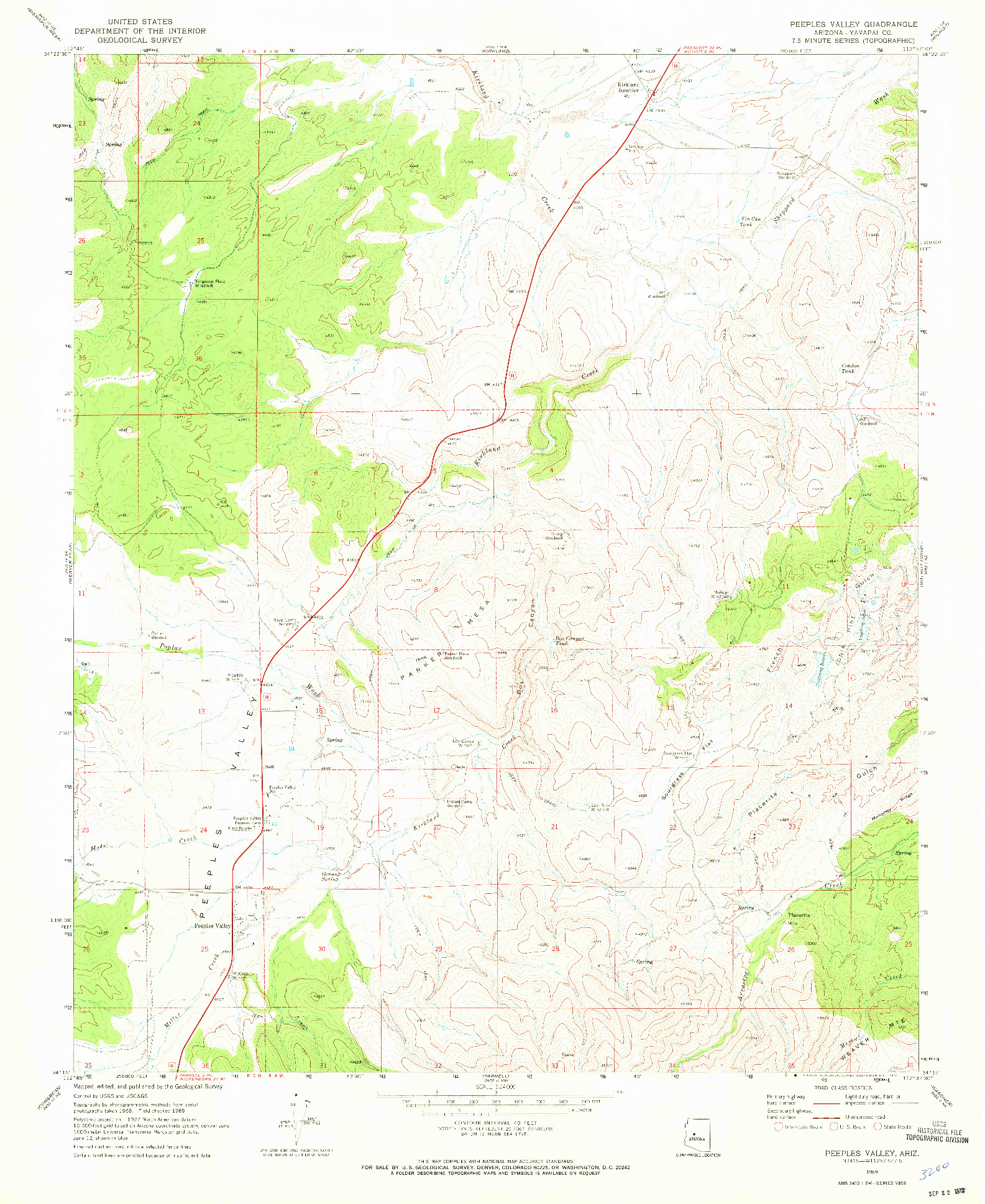 USGS 1:24000-SCALE QUADRANGLE FOR PEEPLES VALLEY, AZ 1969