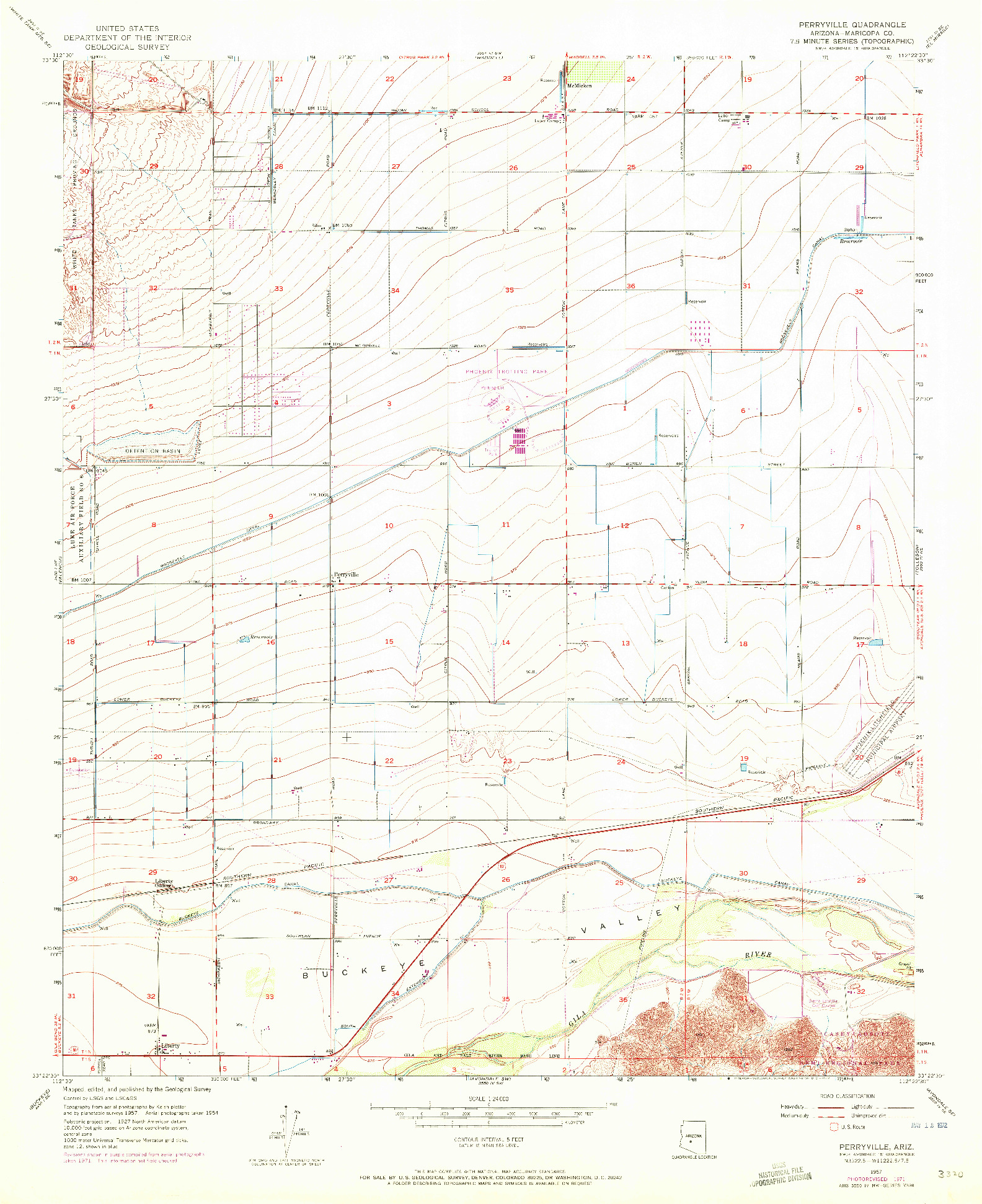 USGS 1:24000-SCALE QUADRANGLE FOR PERRYVILLE, AZ 1957