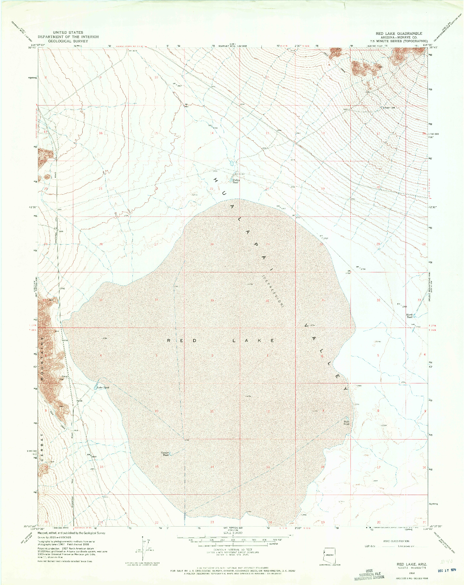 USGS 1:24000-SCALE QUADRANGLE FOR RED LAKE, AZ 1968