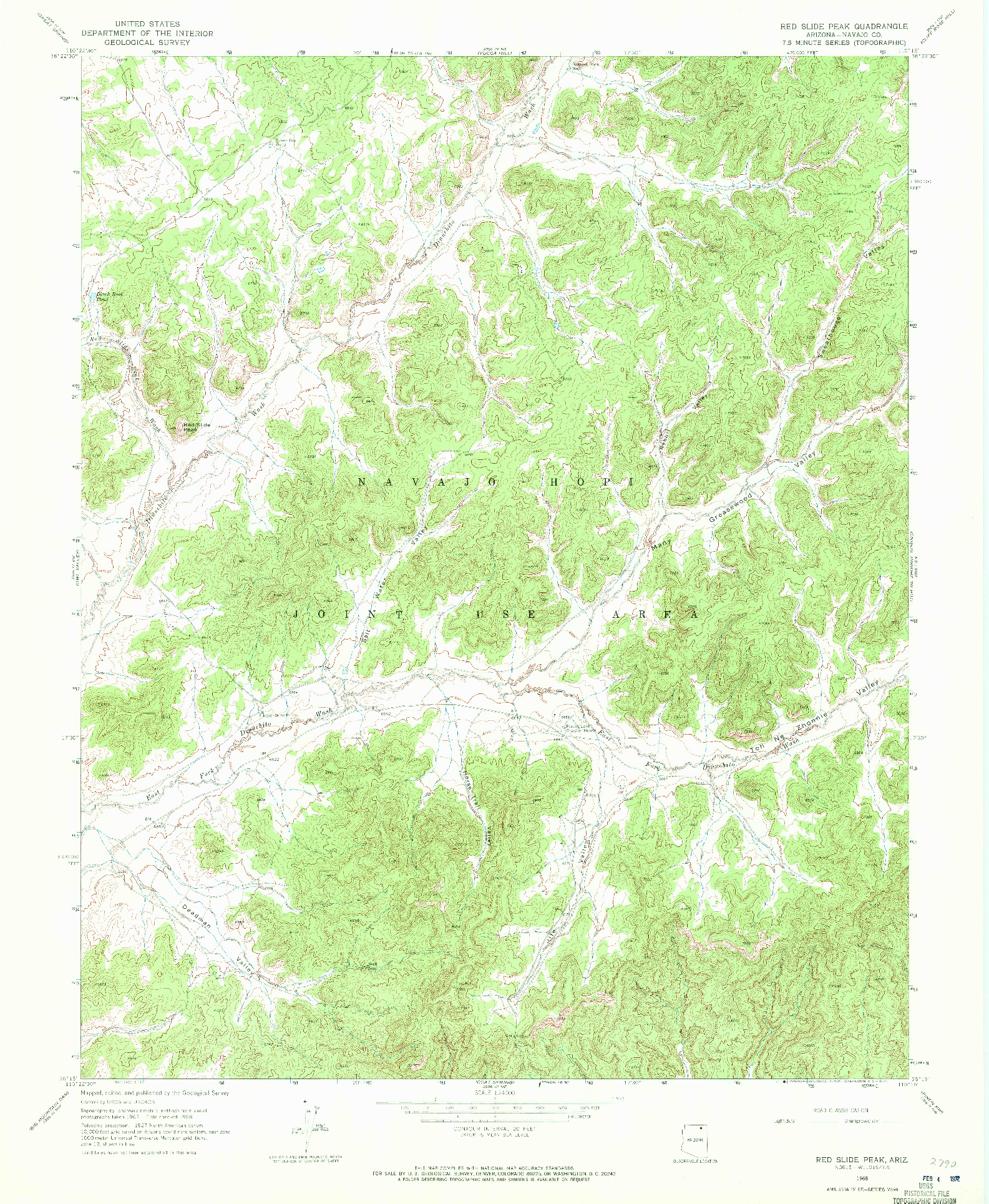 USGS 1:24000-SCALE QUADRANGLE FOR RED SLIDE PEAK, AZ 1968