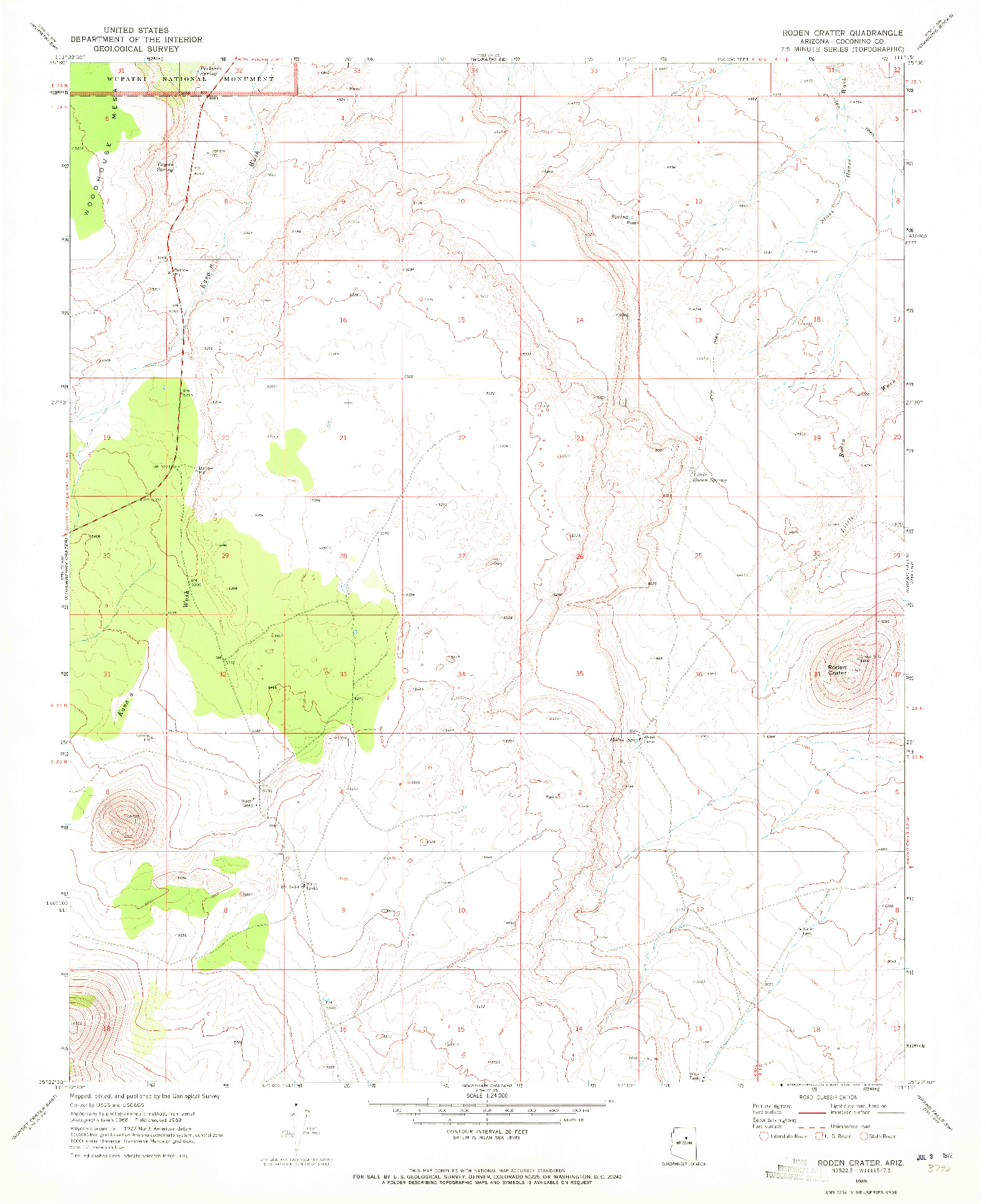 USGS 1:24000-SCALE QUADRANGLE FOR RODEN CRATER, AZ 1969