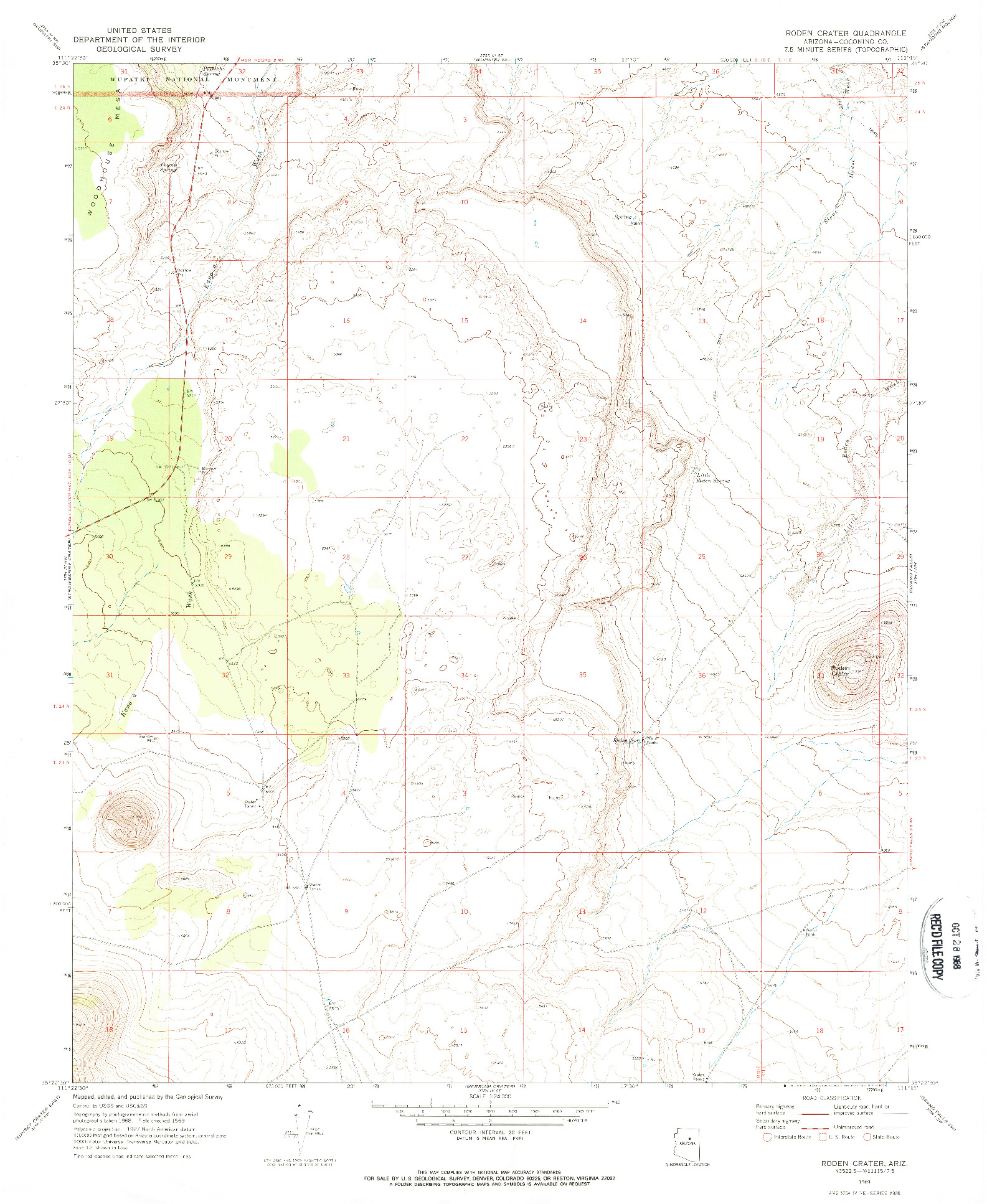 USGS 1:24000-SCALE QUADRANGLE FOR RODEN CRATER, AZ 1969