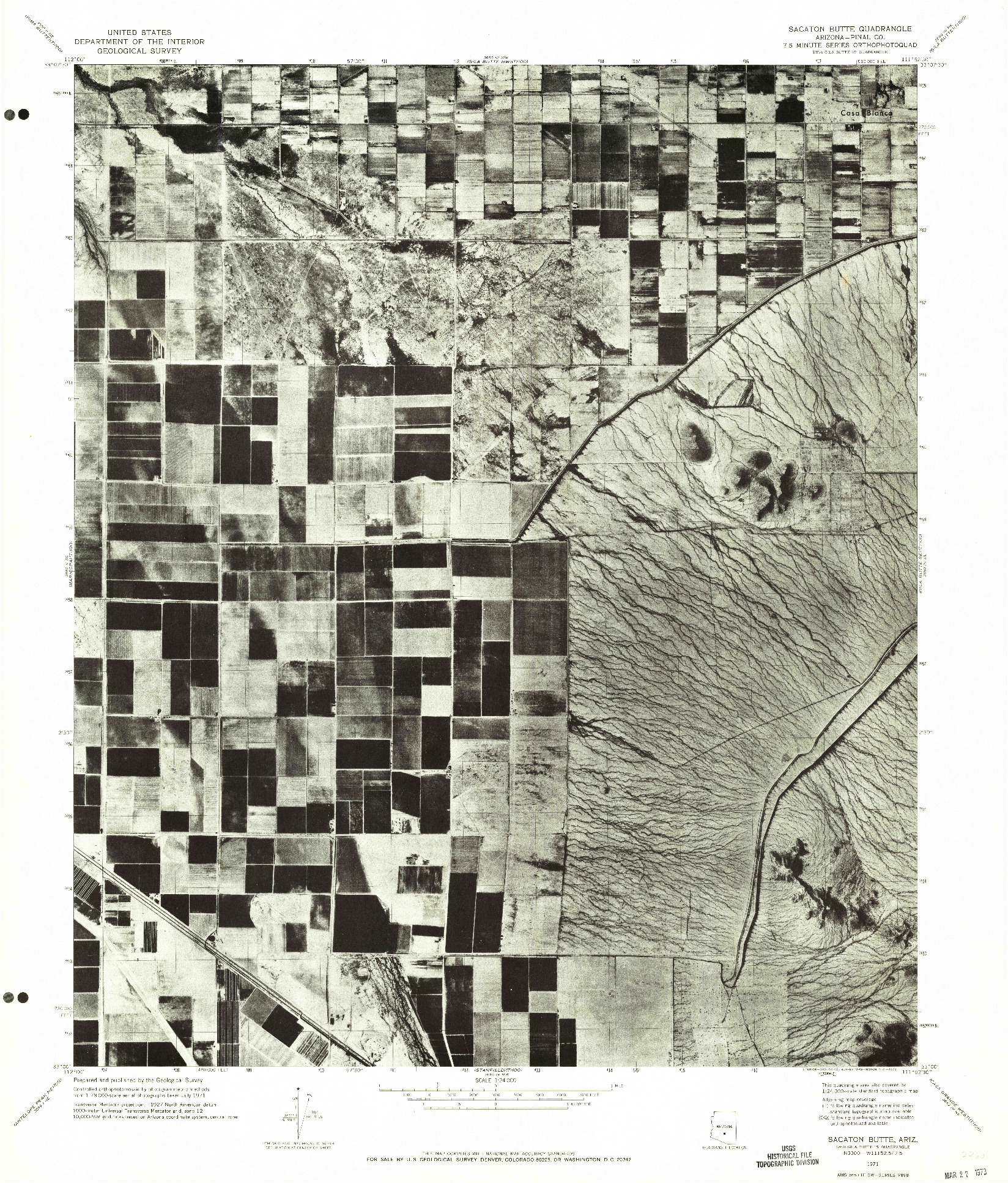 USGS 1:24000-SCALE QUADRANGLE FOR SACATON BUTTE, AZ 1971