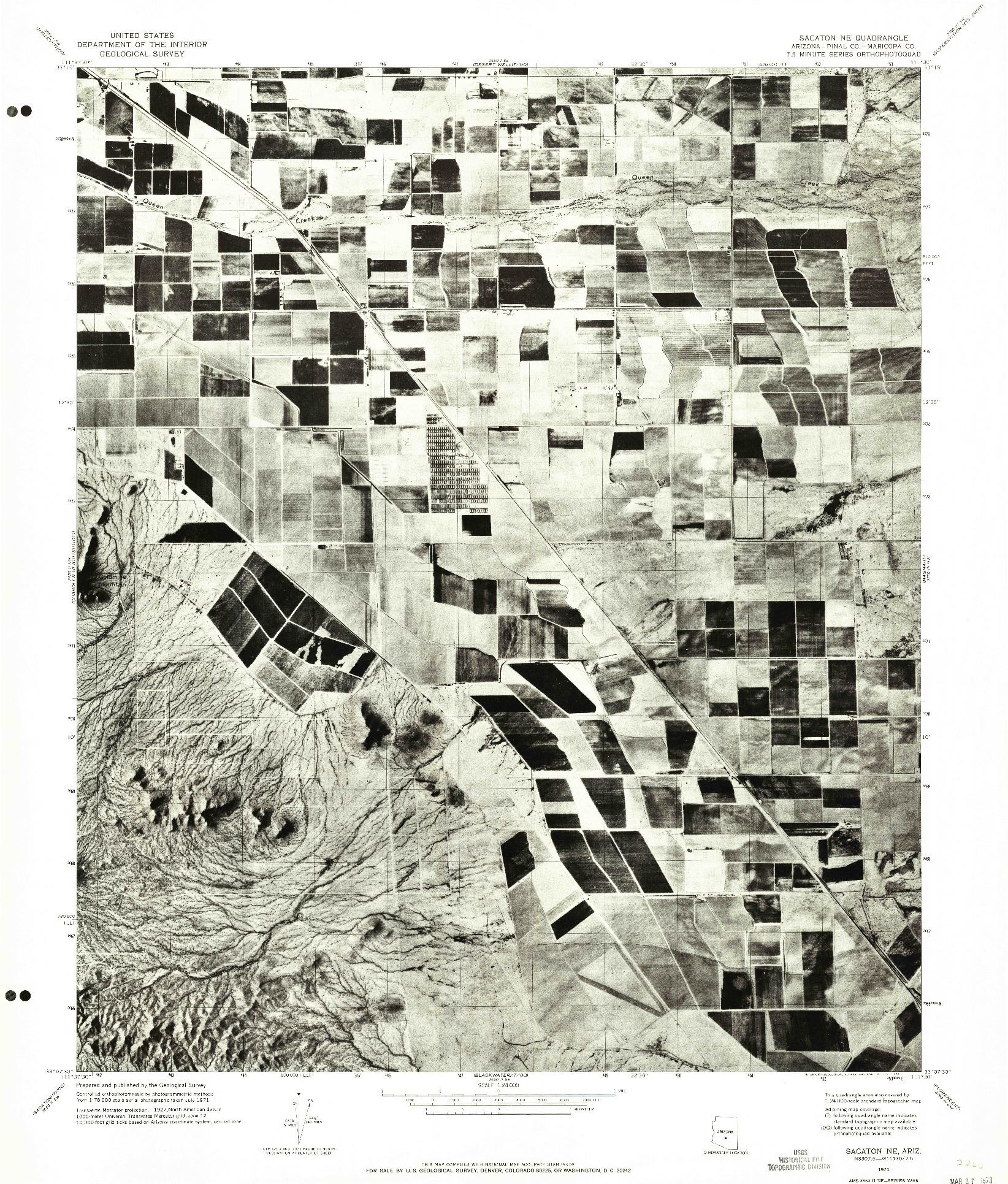 USGS 1:24000-SCALE QUADRANGLE FOR SACATON NE, AZ 1971