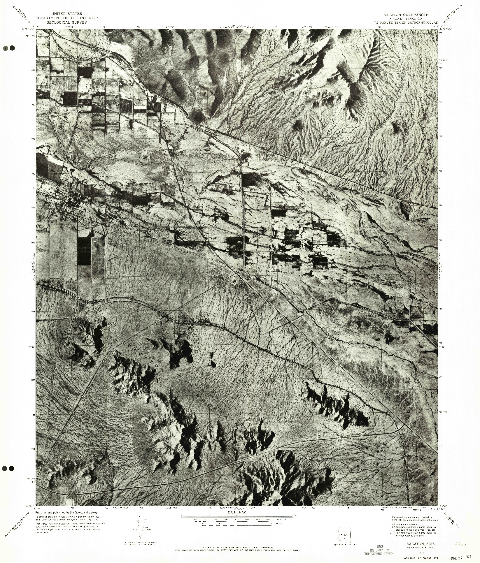 USGS 1:24000-SCALE QUADRANGLE FOR SACATON, AZ 1971