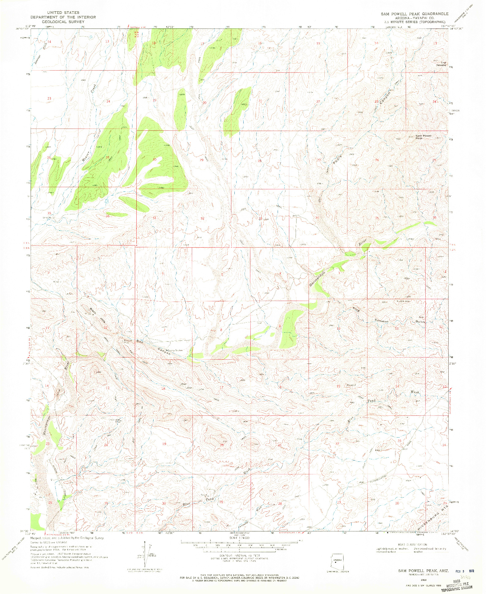 USGS 1:24000-SCALE QUADRANGLE FOR SAM POWELL PEAK, AZ 1969