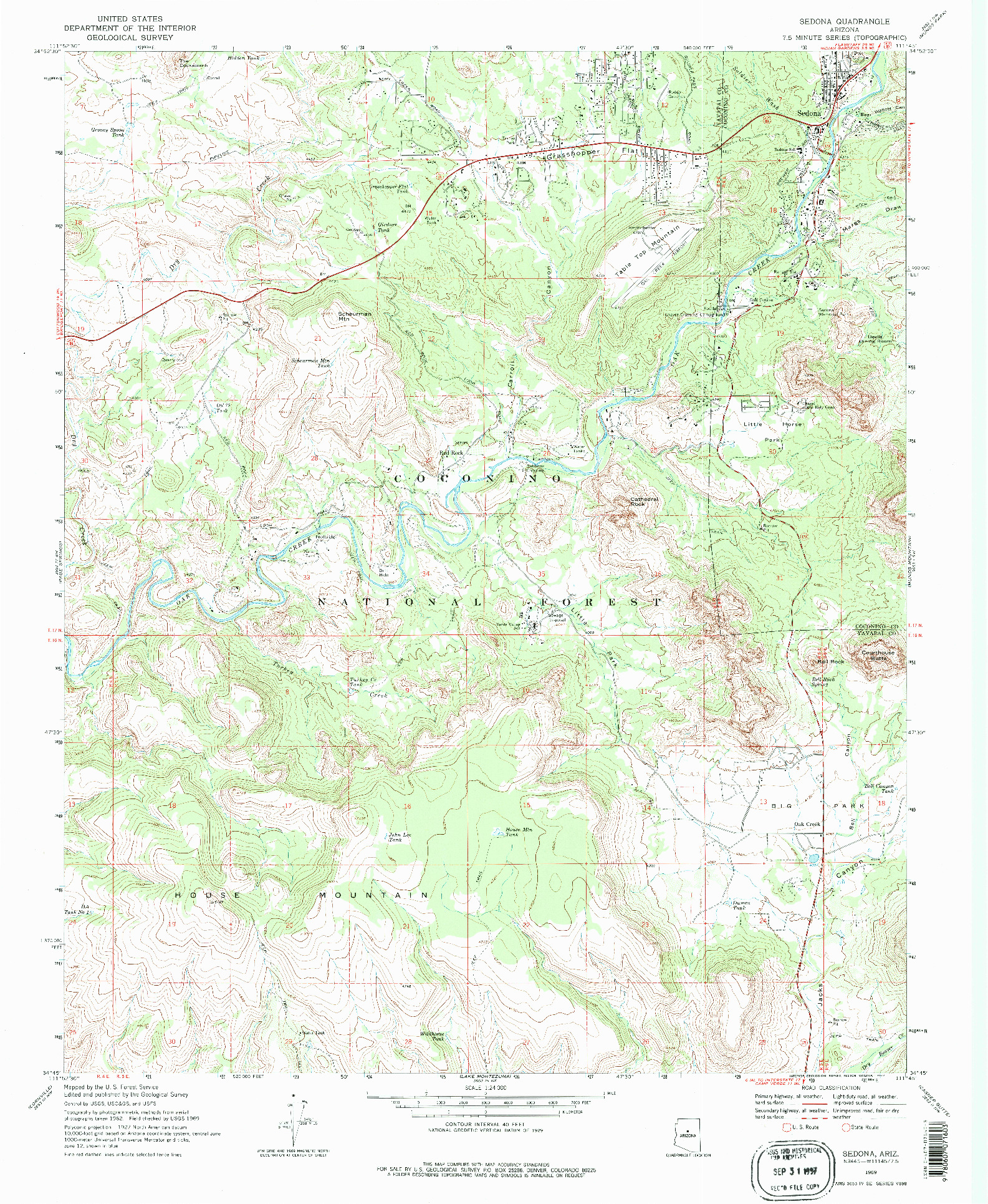 USGS 1:24000-SCALE QUADRANGLE FOR SEDONA, AZ 1969