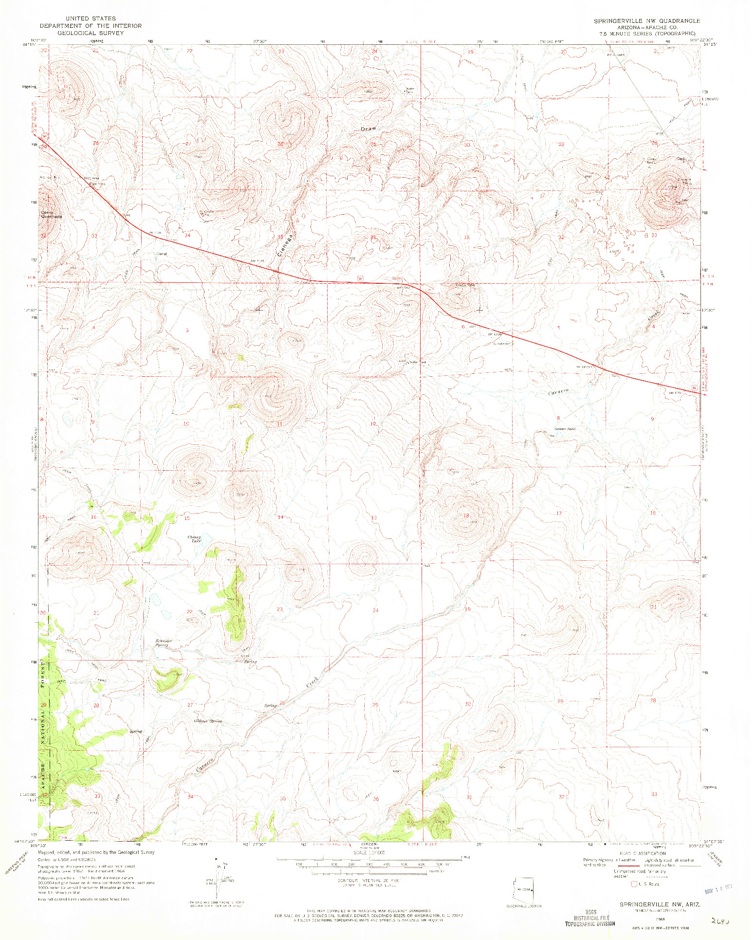 USGS 1:24000-SCALE QUADRANGLE FOR SPRINGERVILLE NW, AZ 1968