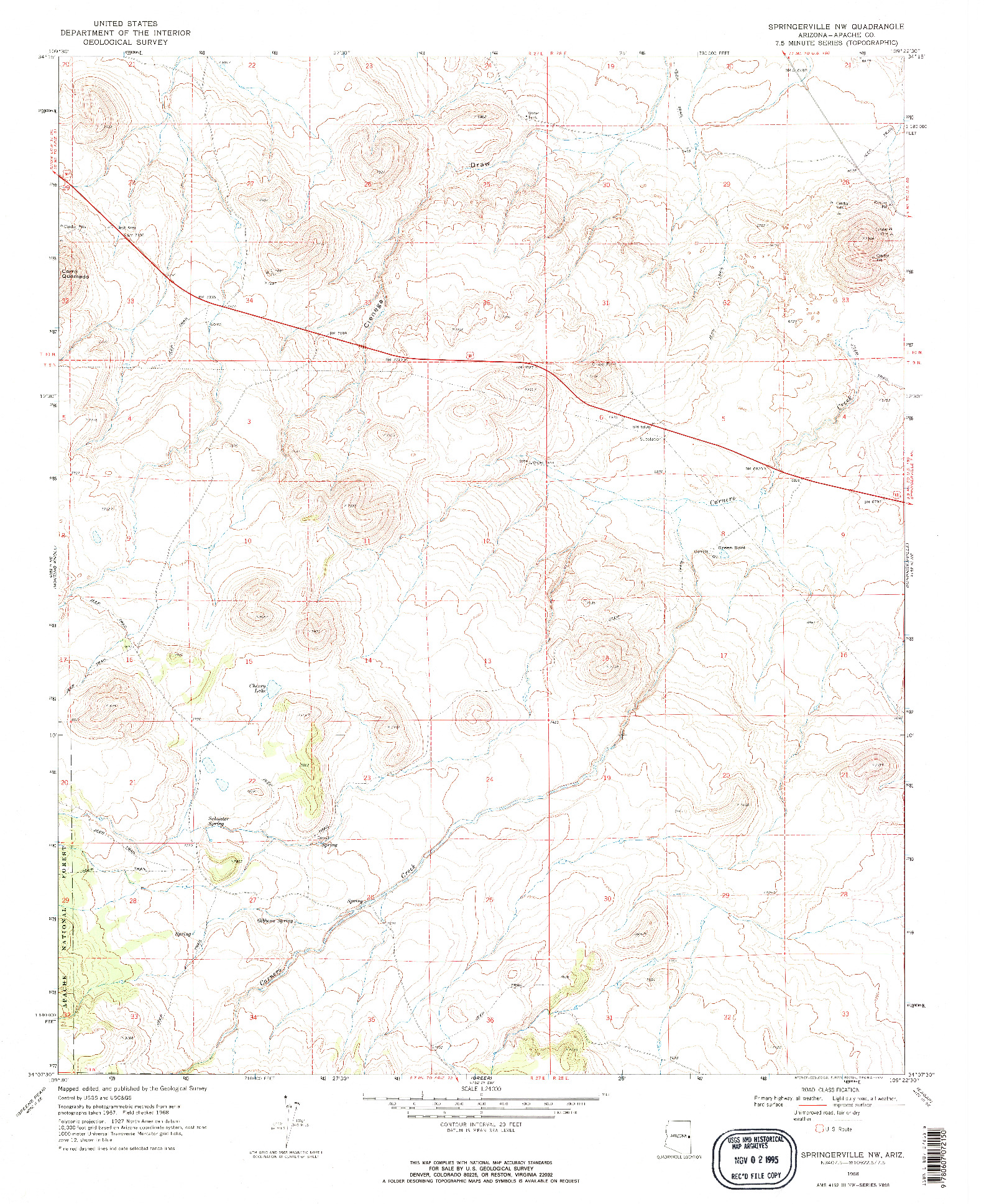 USGS 1:24000-SCALE QUADRANGLE FOR SPRINGERVILLE NW, AZ 1968