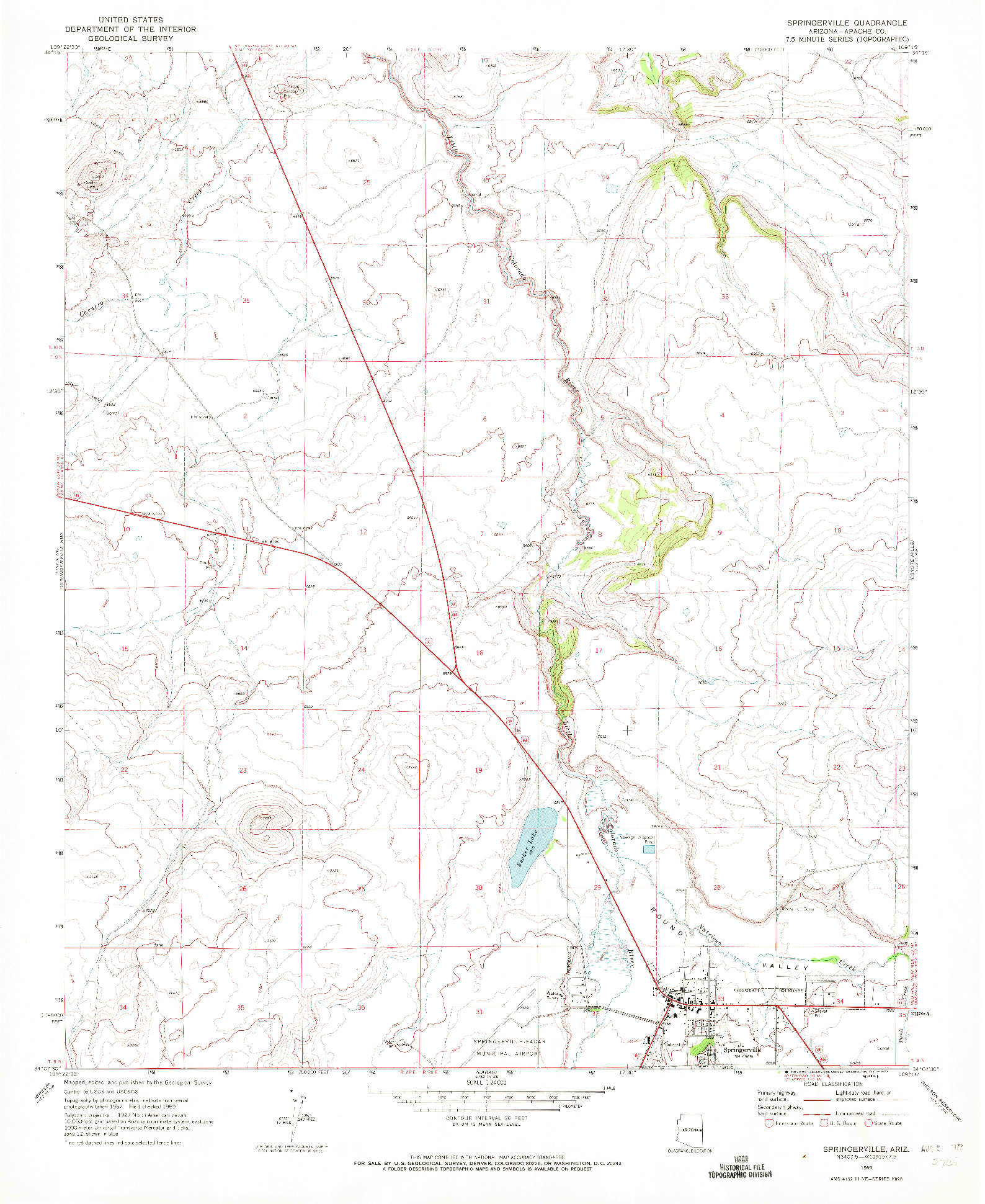 USGS 1:24000-SCALE QUADRANGLE FOR SPRINGERVILLE, AZ 1969