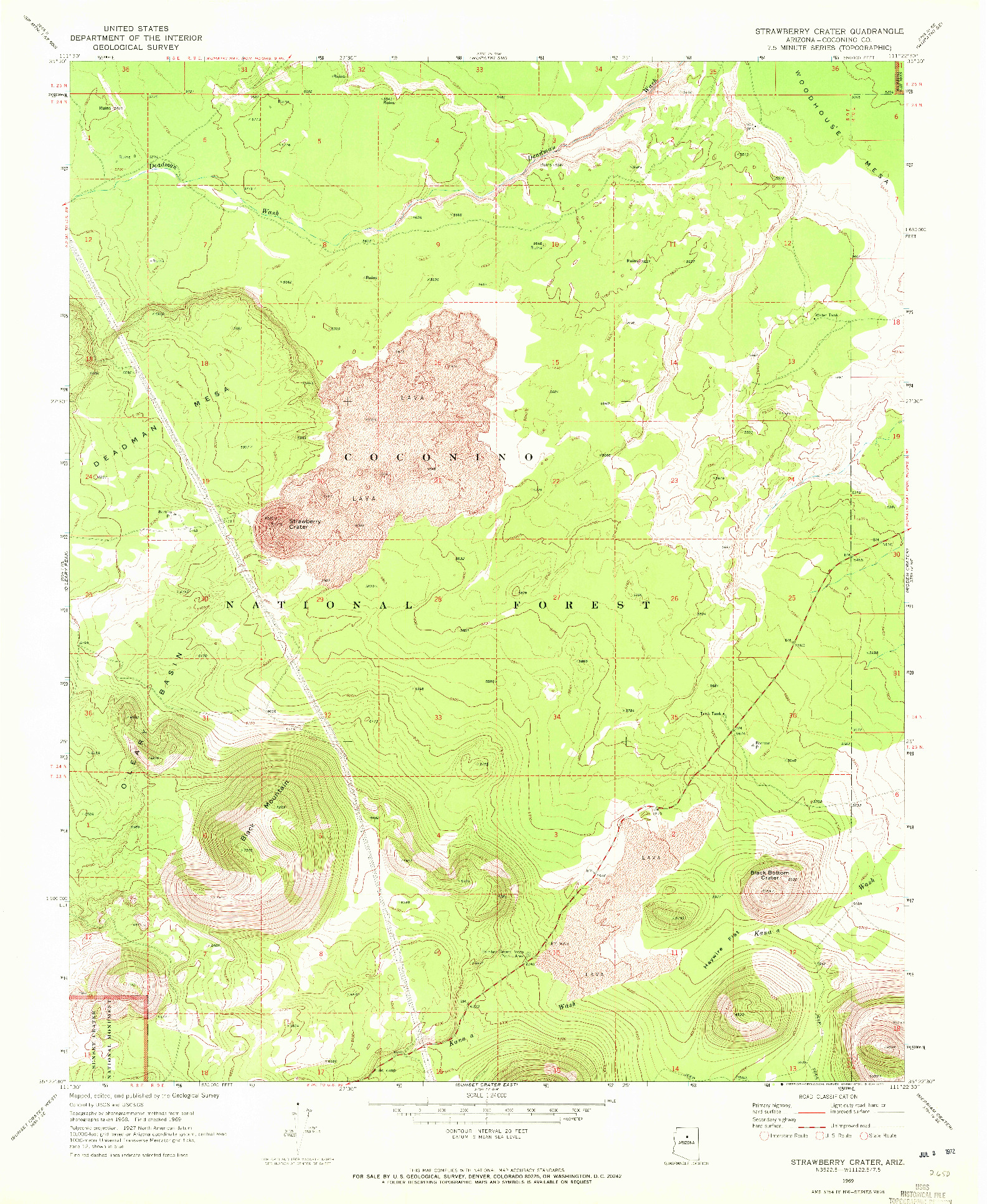 USGS 1:24000-SCALE QUADRANGLE FOR STRAWBERRY CRATER, AZ 1969