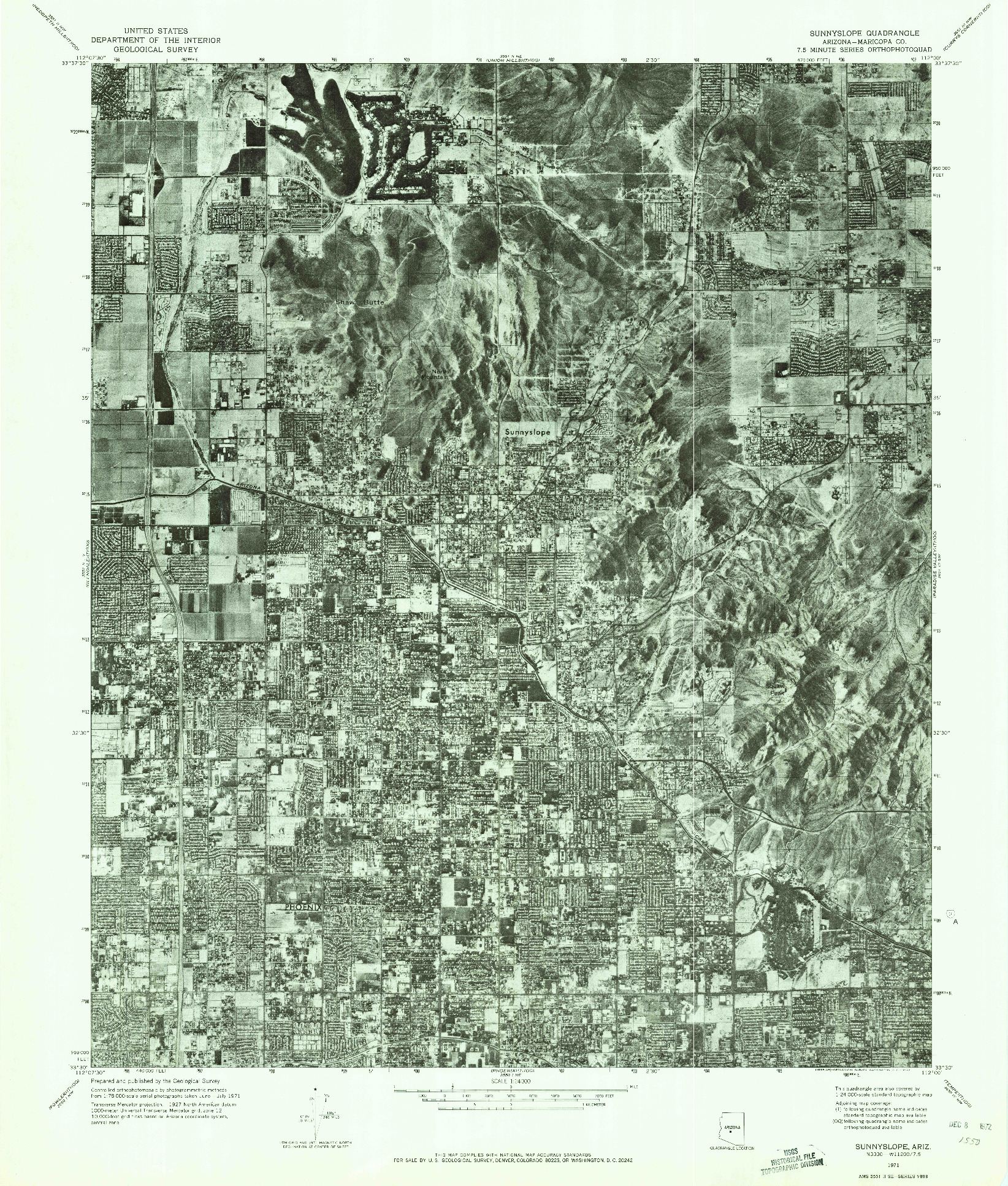 USGS 1:24000-SCALE QUADRANGLE FOR SUNNYSLOPE, AZ 1971