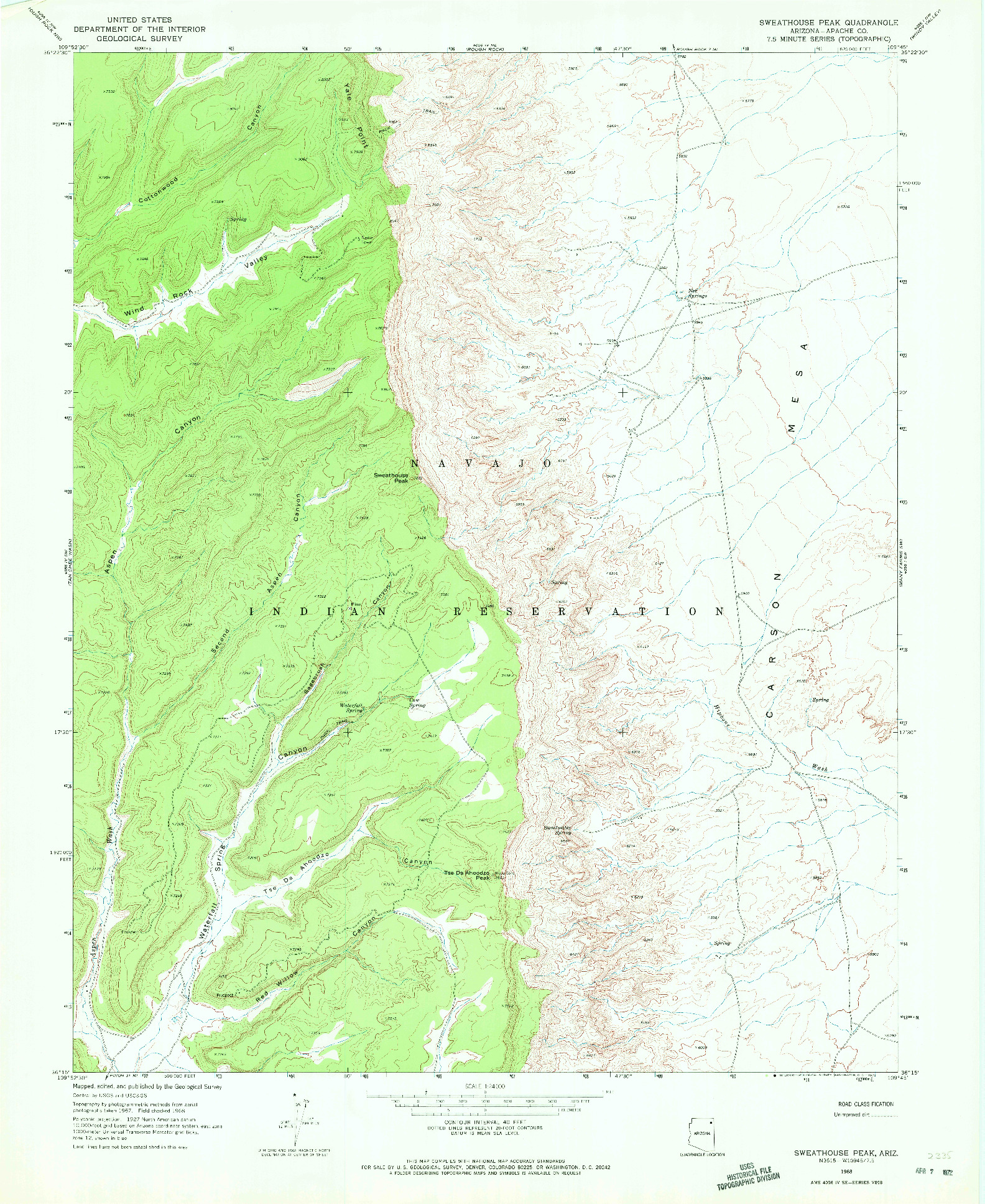 USGS 1:24000-SCALE QUADRANGLE FOR SWEATHOUSE PEAK, AZ 1968