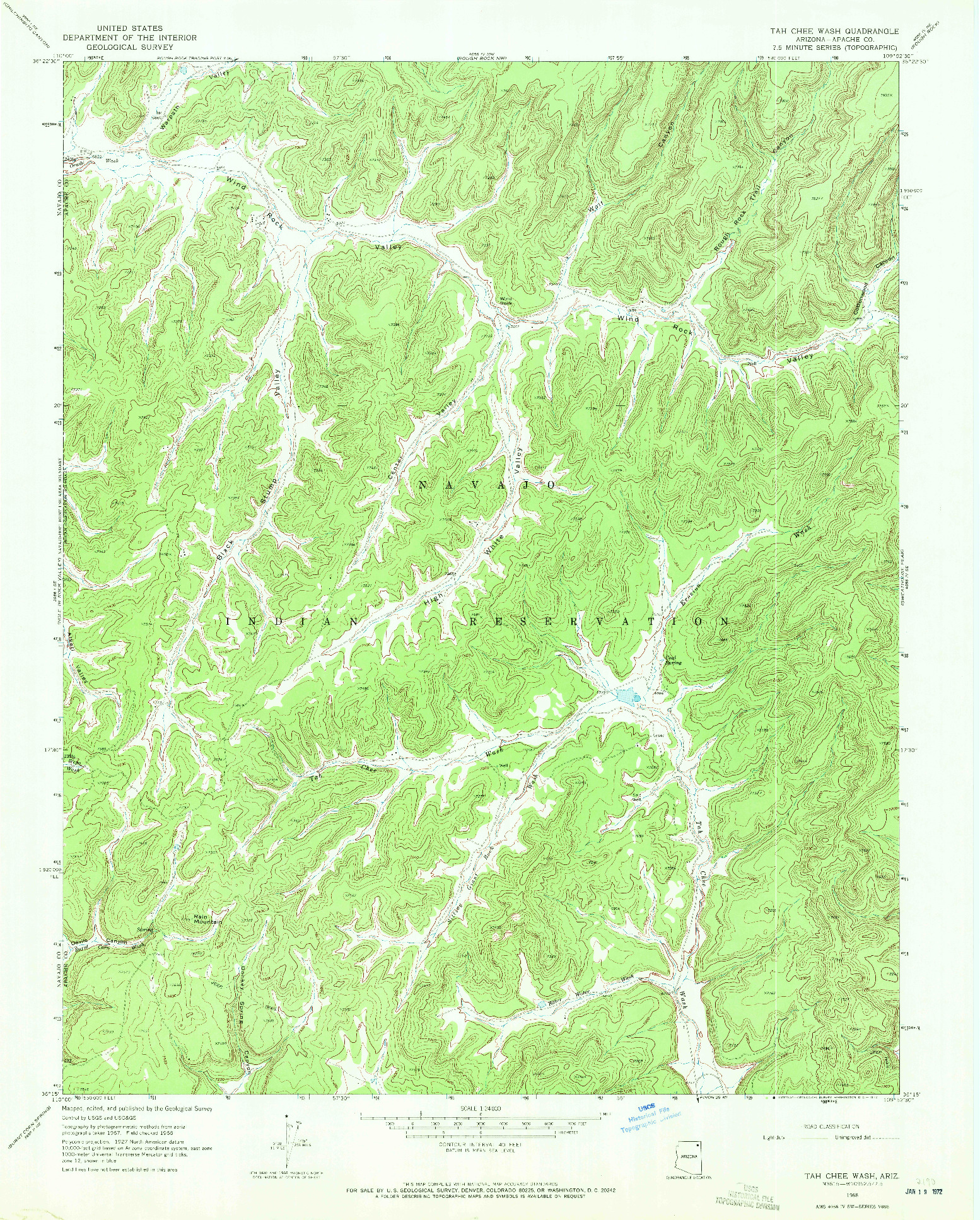 USGS 1:24000-SCALE QUADRANGLE FOR TAH CHEE WASH, AZ 1968