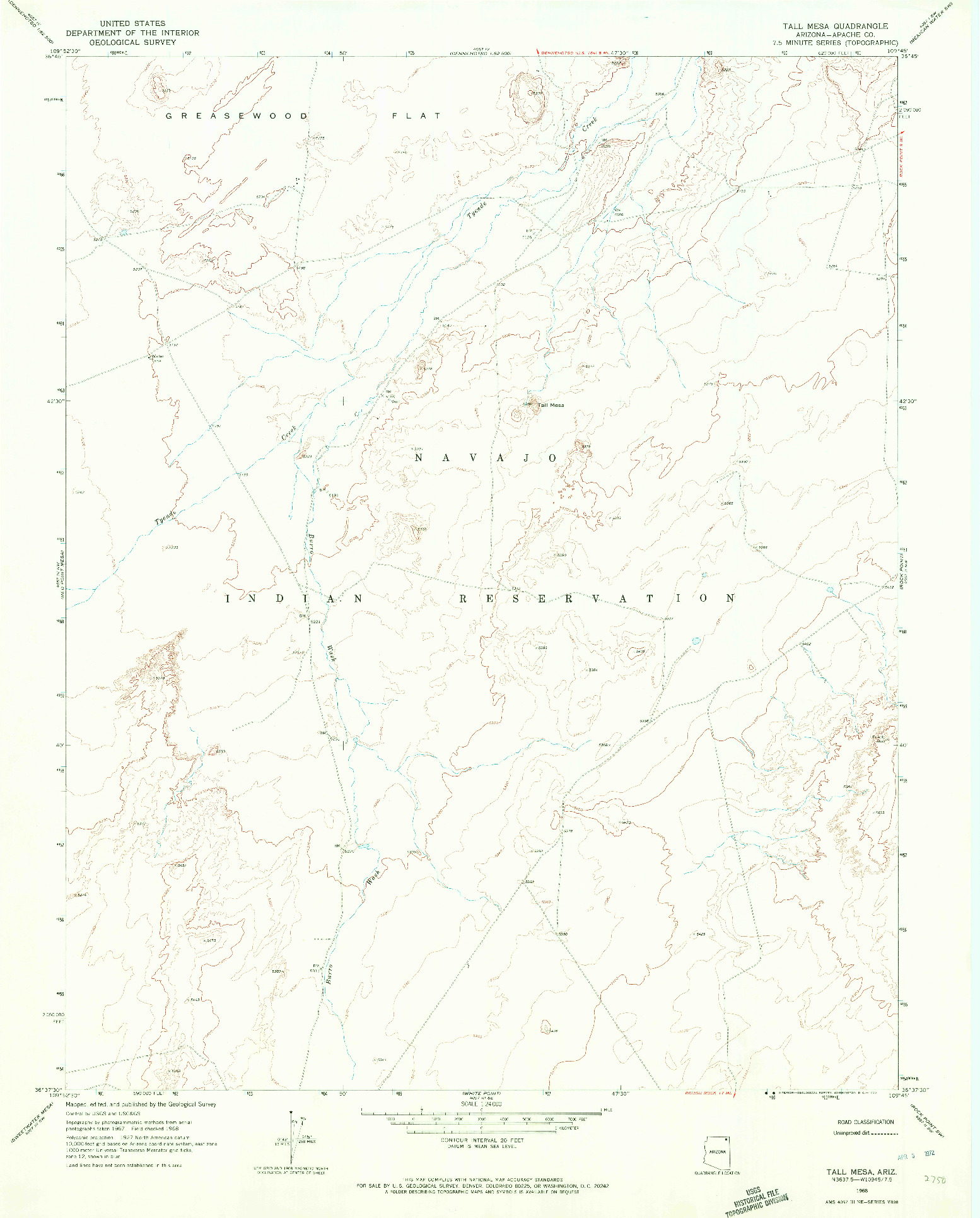 USGS 1:24000-SCALE QUADRANGLE FOR TALL MESA, AZ 1968