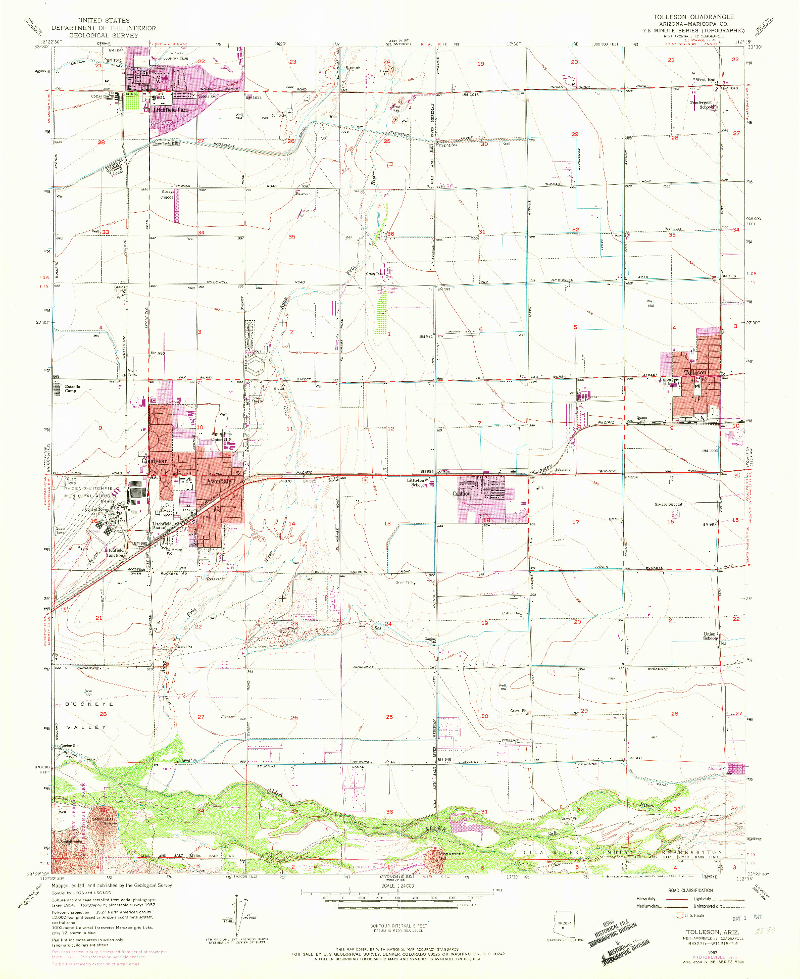 USGS 1:24000-SCALE QUADRANGLE FOR TOLLESON, AZ 1957