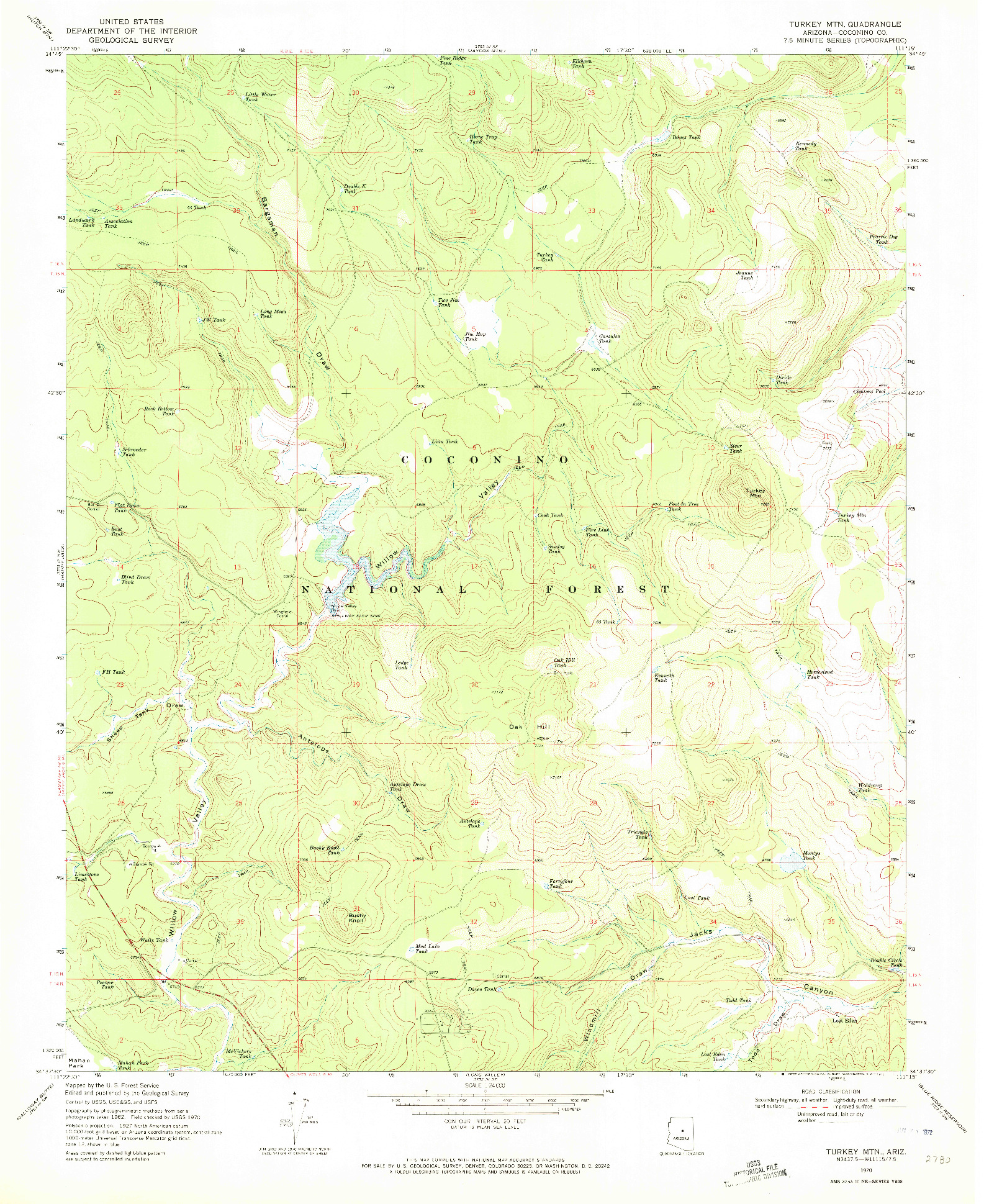 USGS 1:24000-SCALE QUADRANGLE FOR TURKEY MTN., AZ 1970