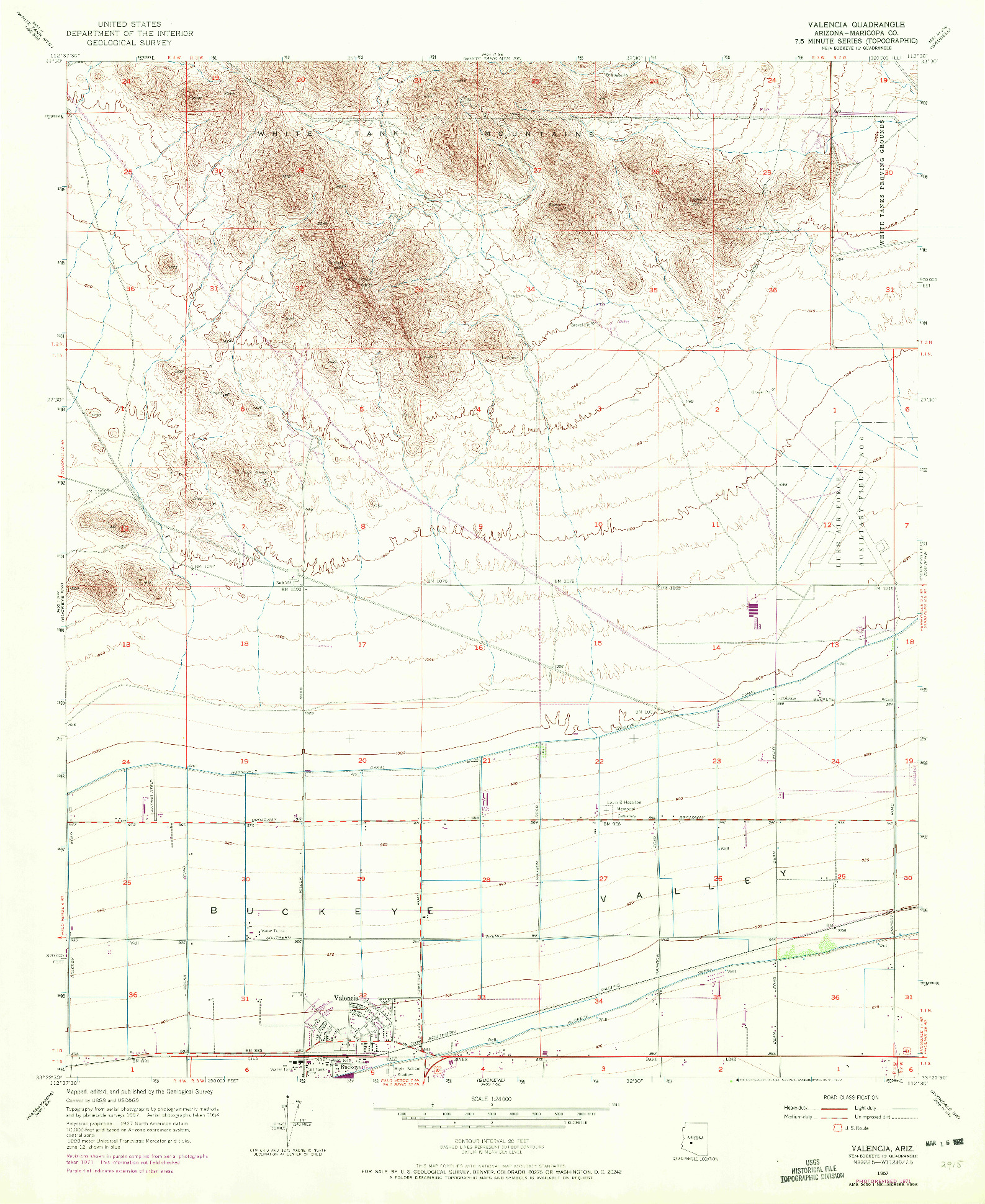 USGS 1:24000-SCALE QUADRANGLE FOR VALENCIA, AZ 1957