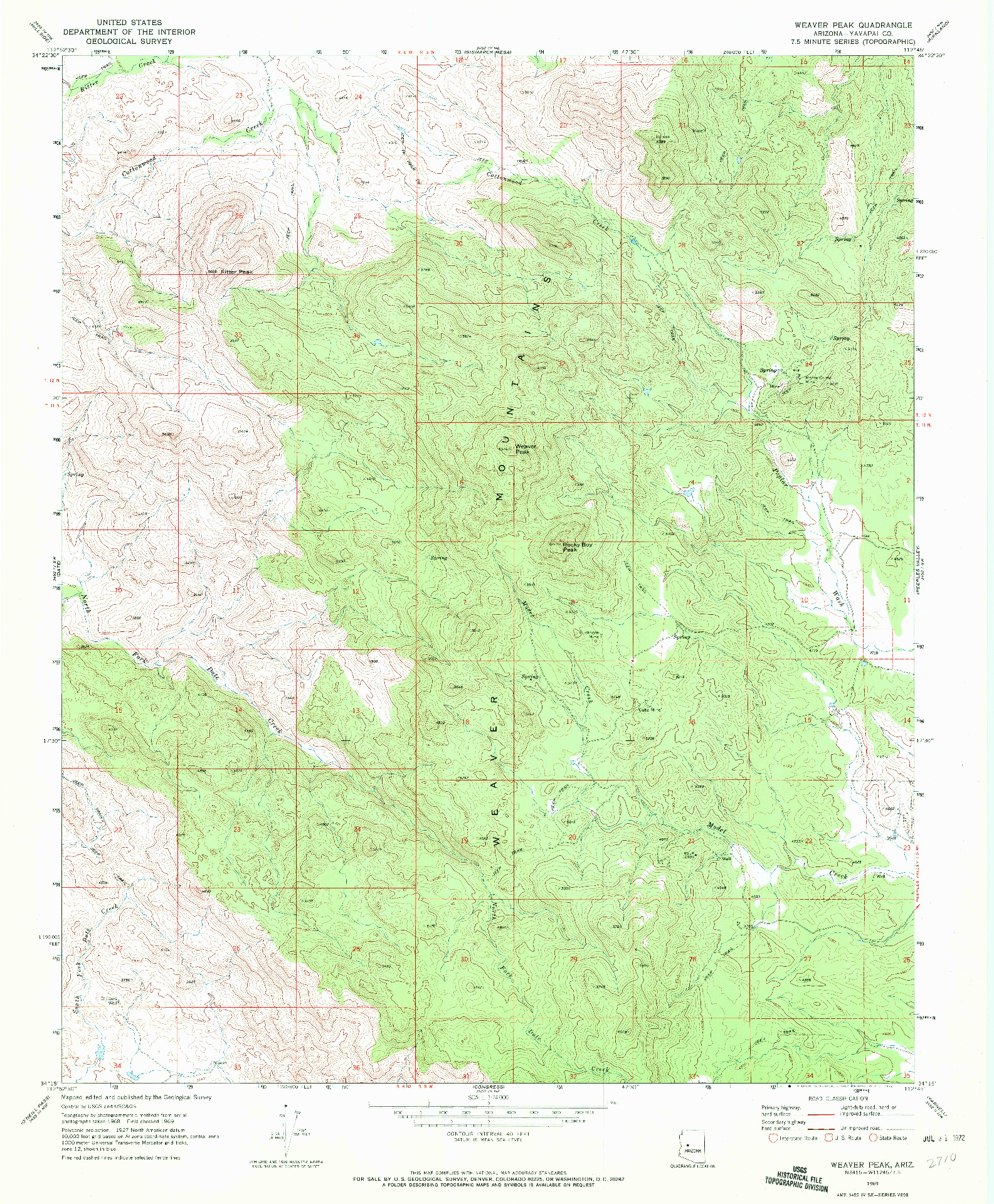 USGS 1:24000-SCALE QUADRANGLE FOR WEAVER PEAK, AZ 1969