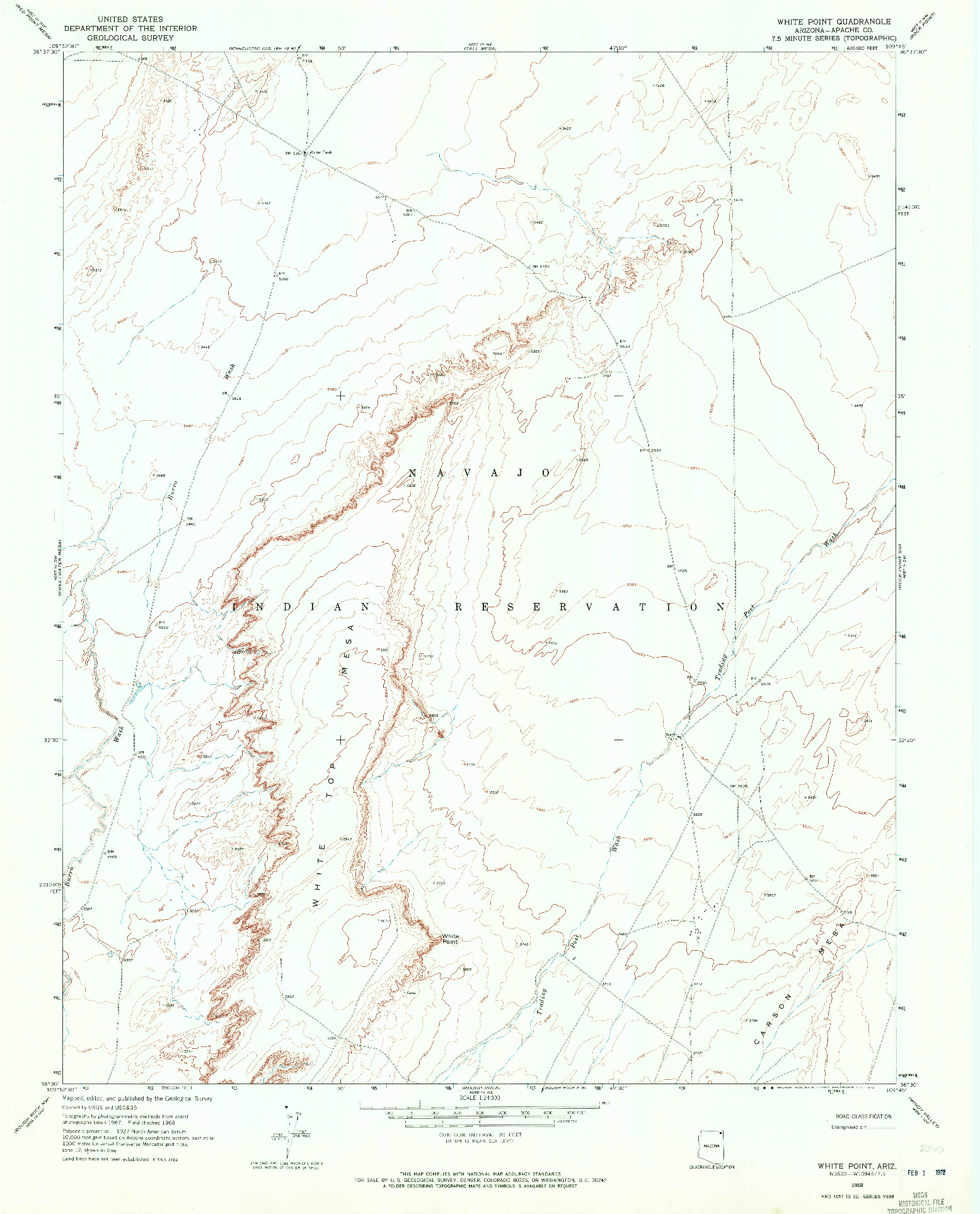 USGS 1:24000-SCALE QUADRANGLE FOR WHITE POINT, AZ 1968