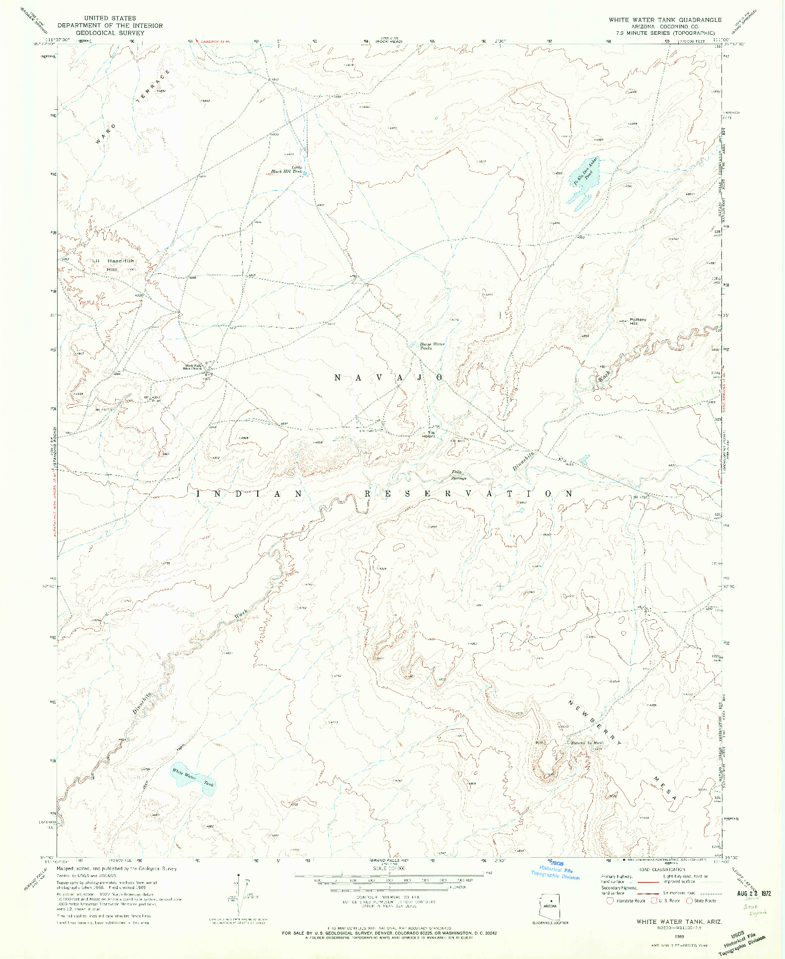 USGS 1:24000-SCALE QUADRANGLE FOR WHITE WATER TANK, AZ 1969