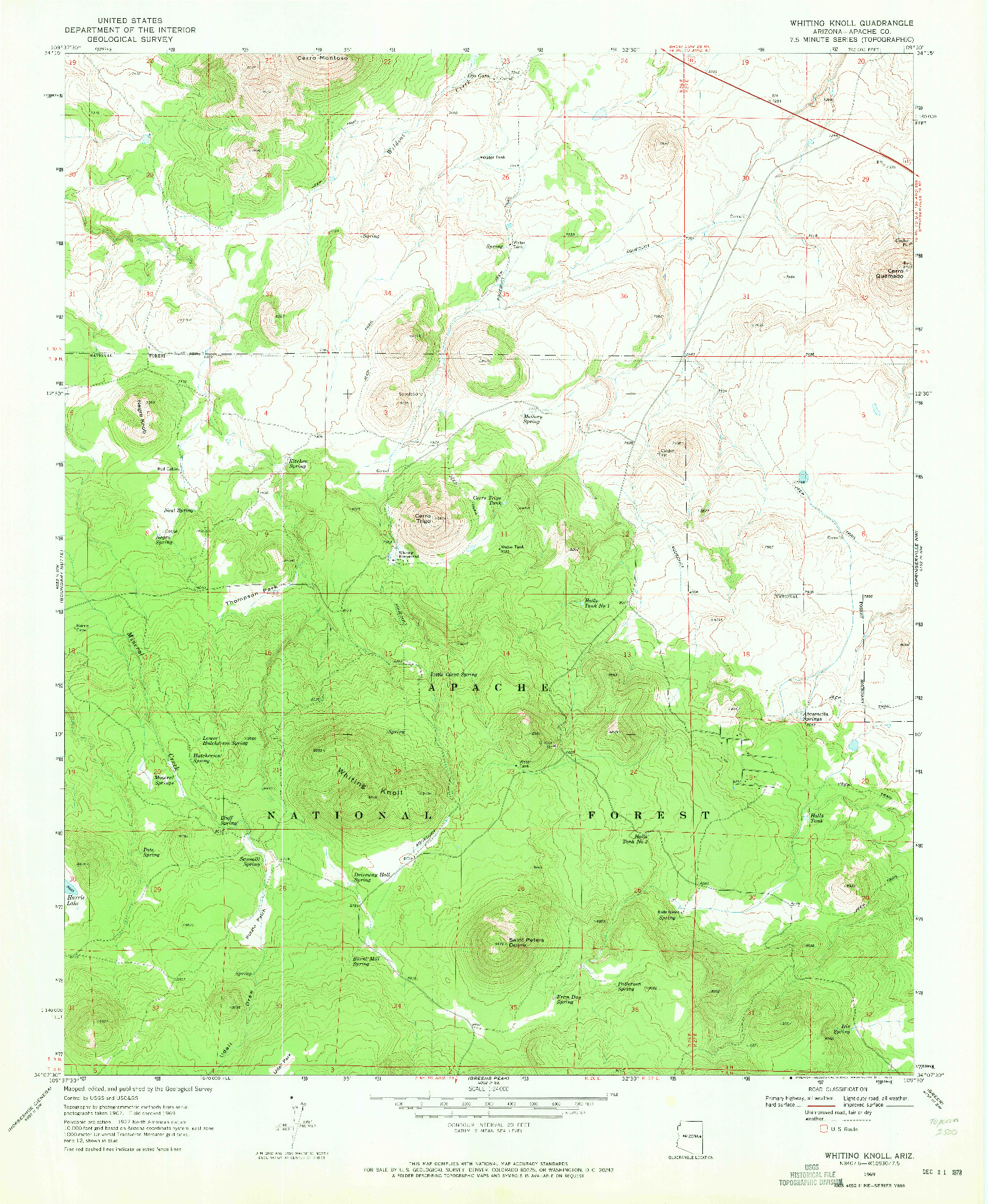 USGS 1:24000-SCALE QUADRANGLE FOR WHITING KNOLL, AZ 1969