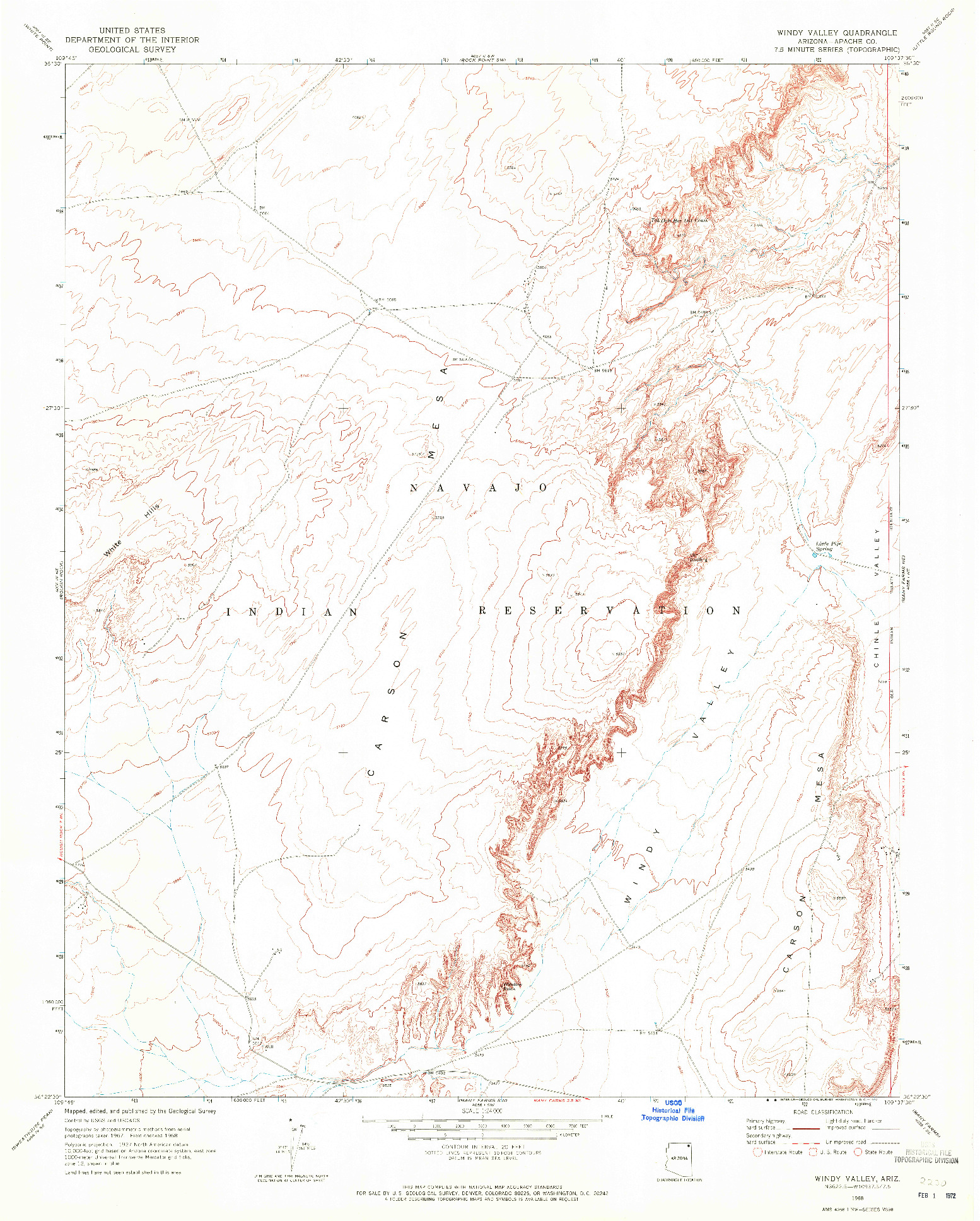 USGS 1:24000-SCALE QUADRANGLE FOR WINDY VALLEY, AZ 1968