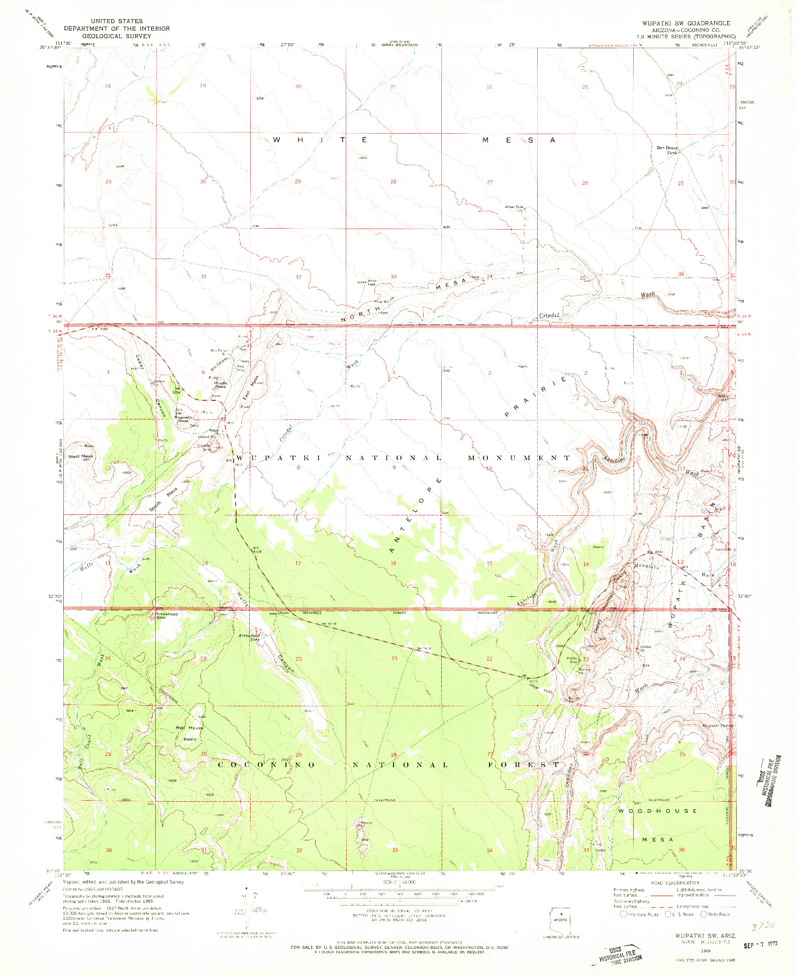 USGS 1:24000-SCALE QUADRANGLE FOR WUPATKI SW, AZ 1969