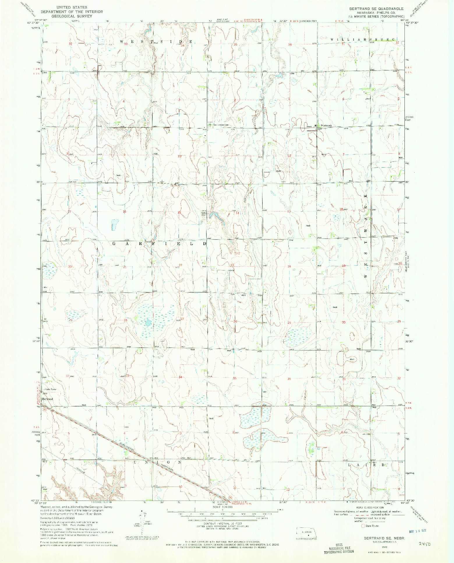 USGS 1:24000-SCALE QUADRANGLE FOR BERTRAND SE, NE 1970