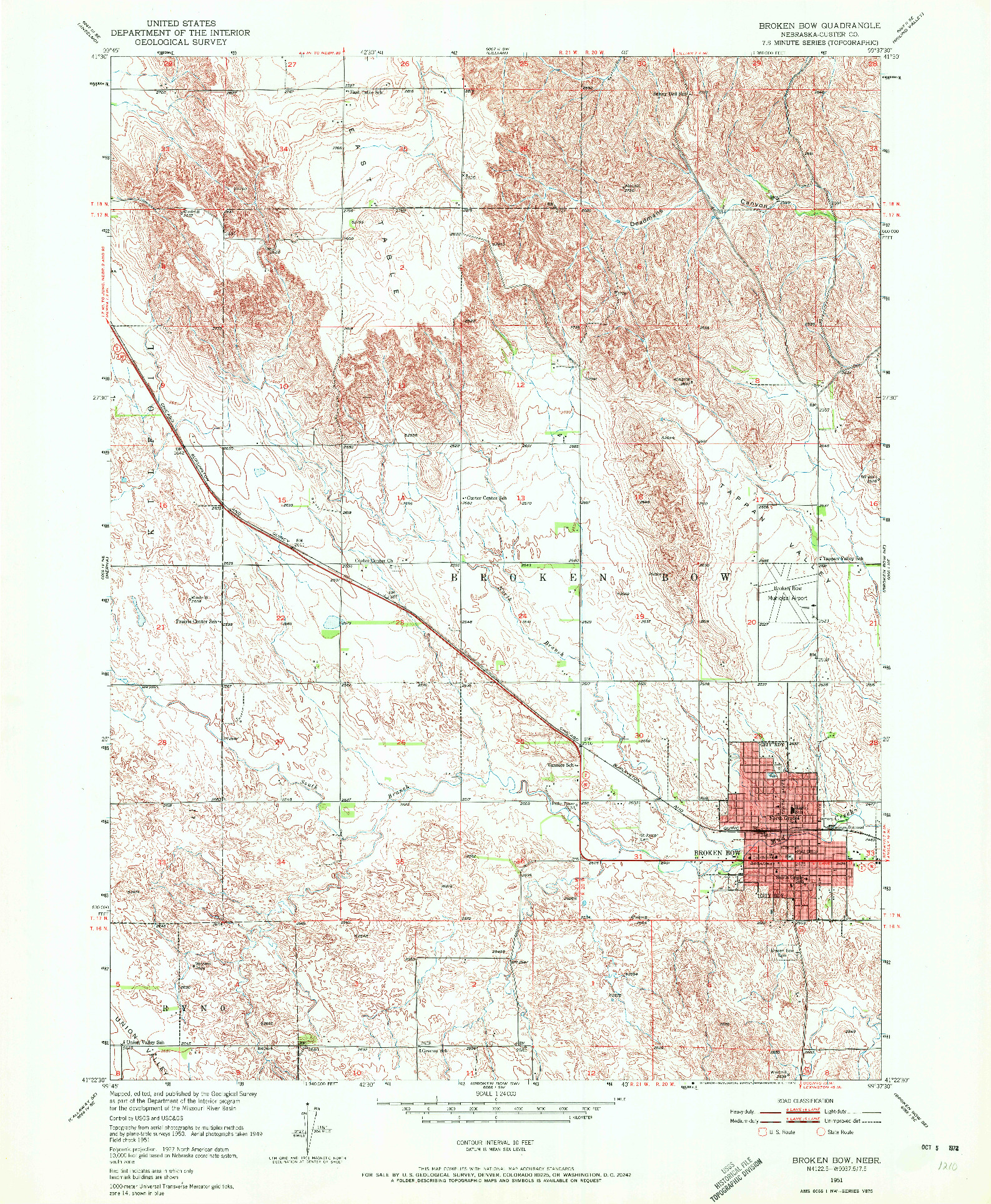 USGS 1:24000-SCALE QUADRANGLE FOR BROKEN BOW, NE 1951