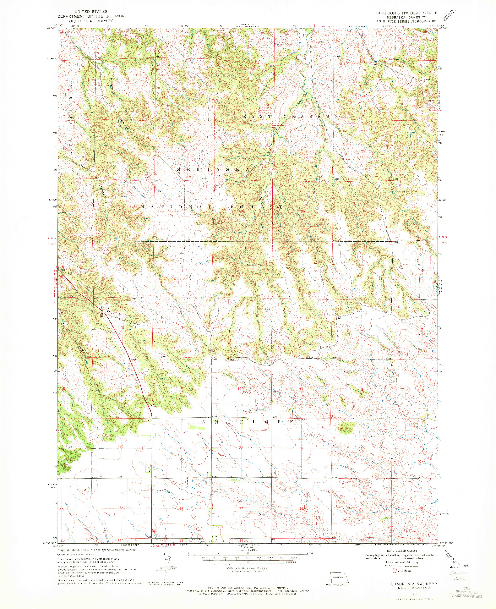 USGS 1:24000-SCALE QUADRANGLE FOR CHADRON 3 NW, NE 1970