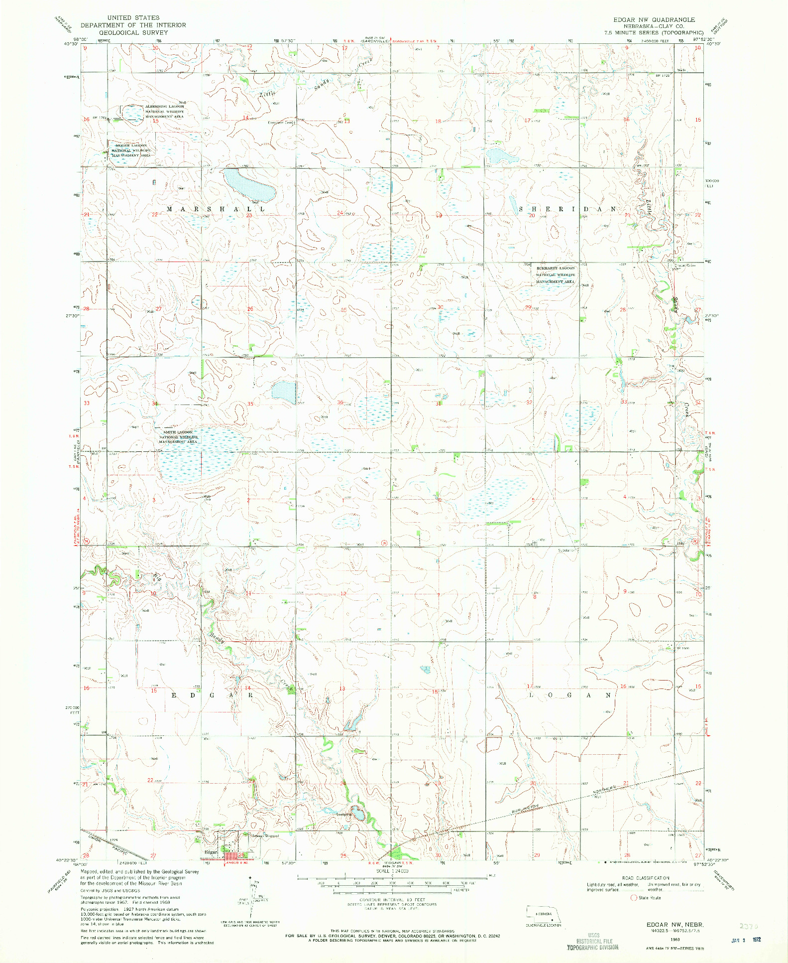 USGS 1:24000-SCALE QUADRANGLE FOR EDGAR NW, NE 1969
