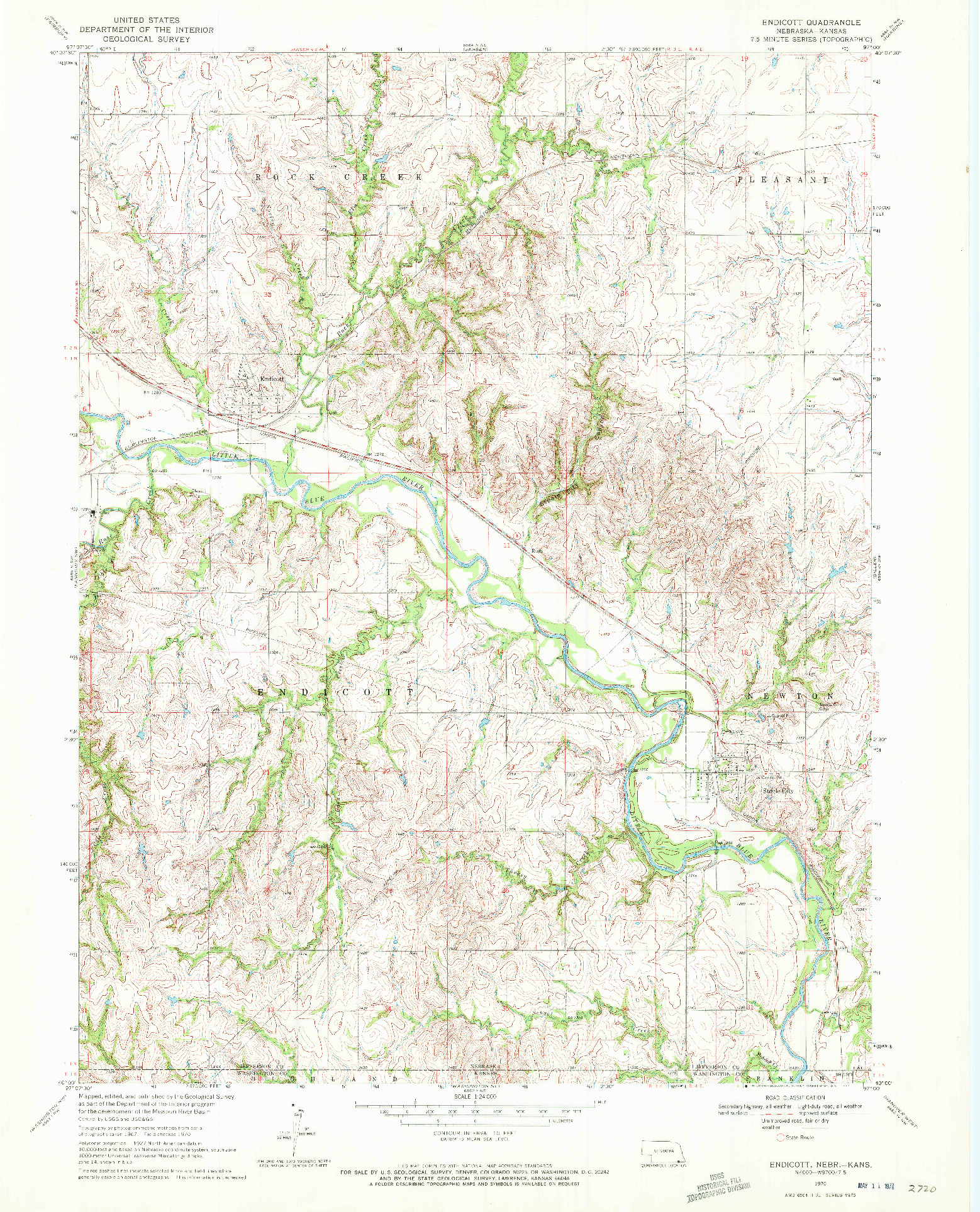 USGS 1:24000-SCALE QUADRANGLE FOR ENDICOTT, NE 1970