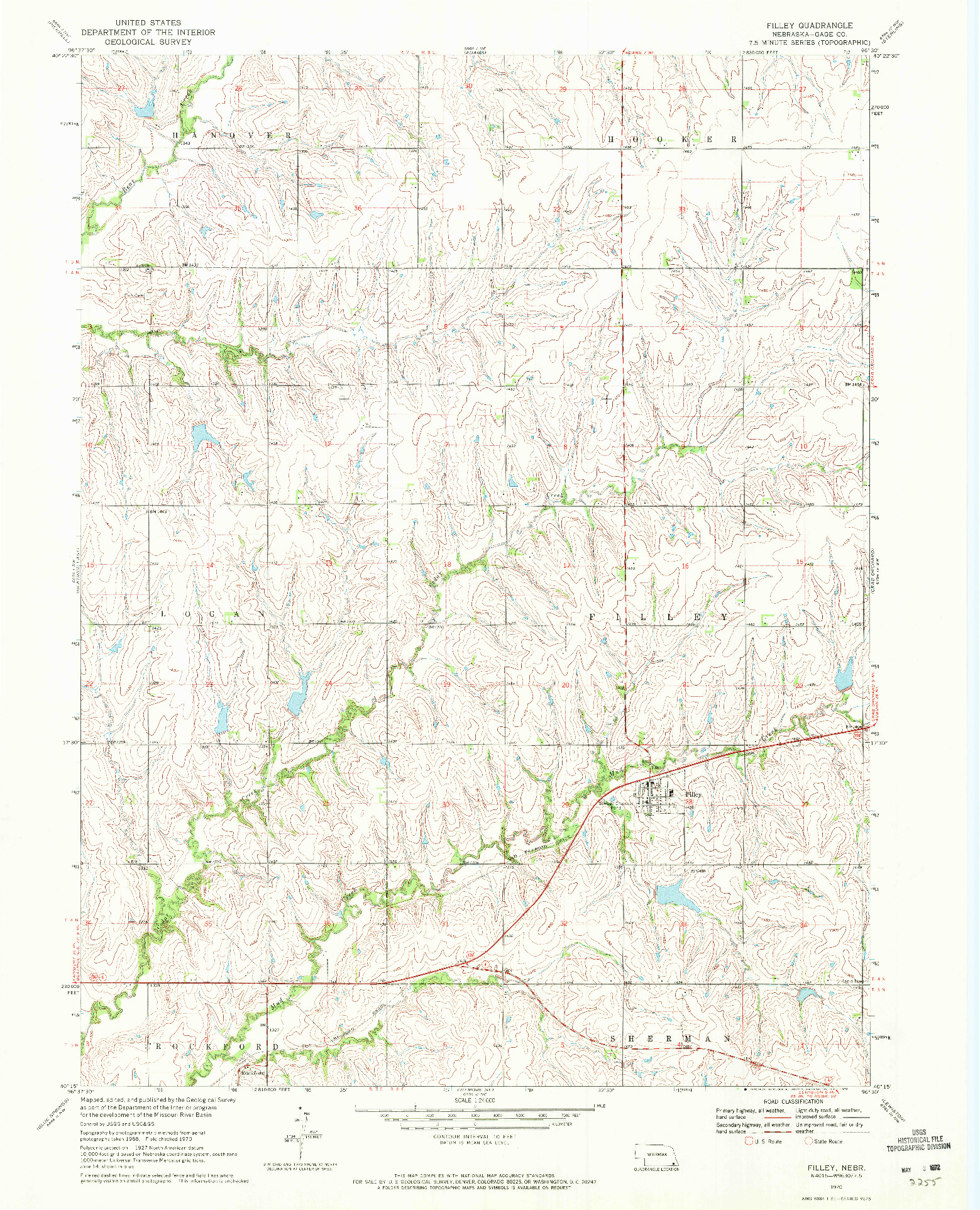 USGS 1:24000-SCALE QUADRANGLE FOR FILLEY, NE 1970