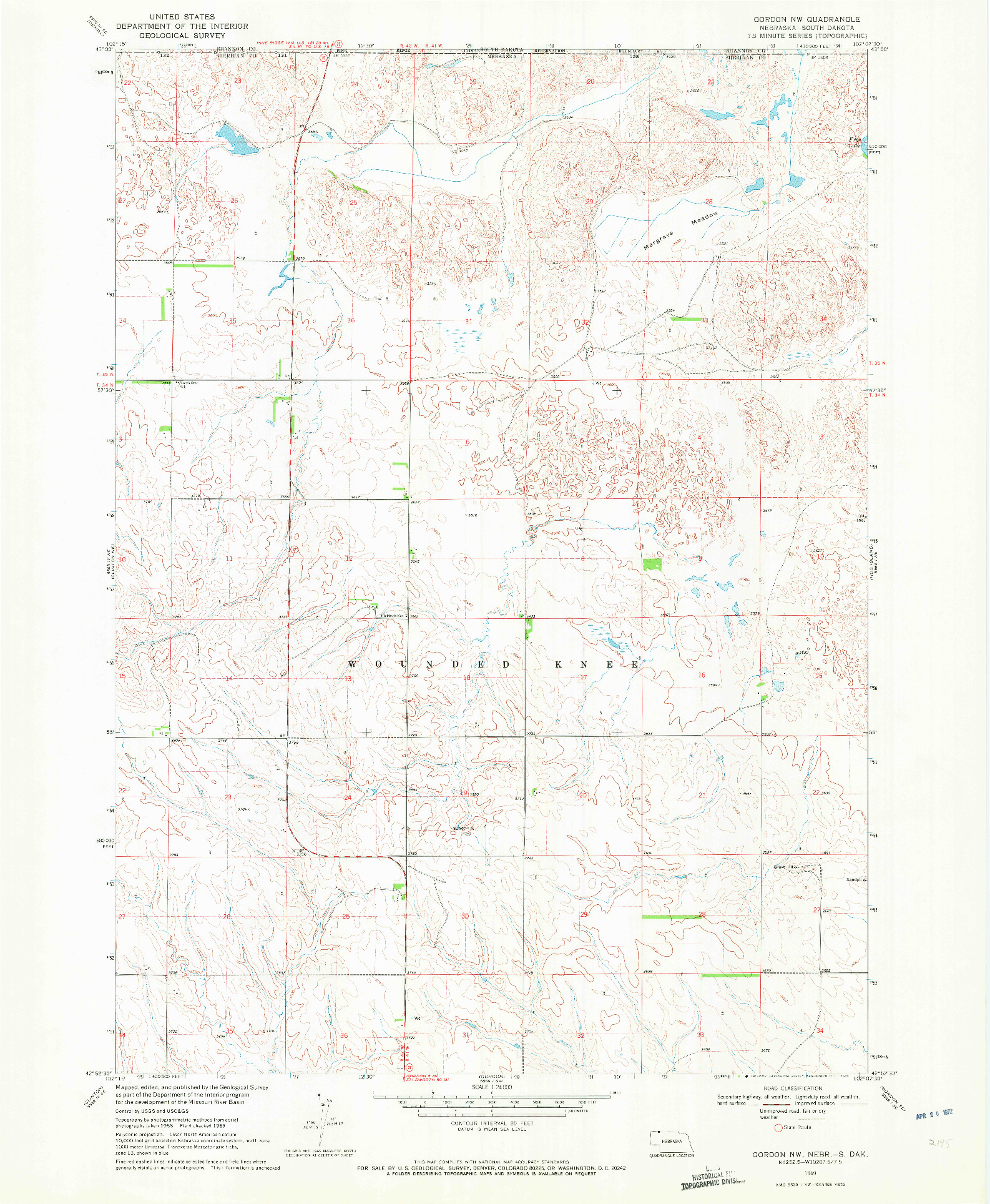 USGS 1:24000-SCALE QUADRANGLE FOR GORDON NW, NE 1969