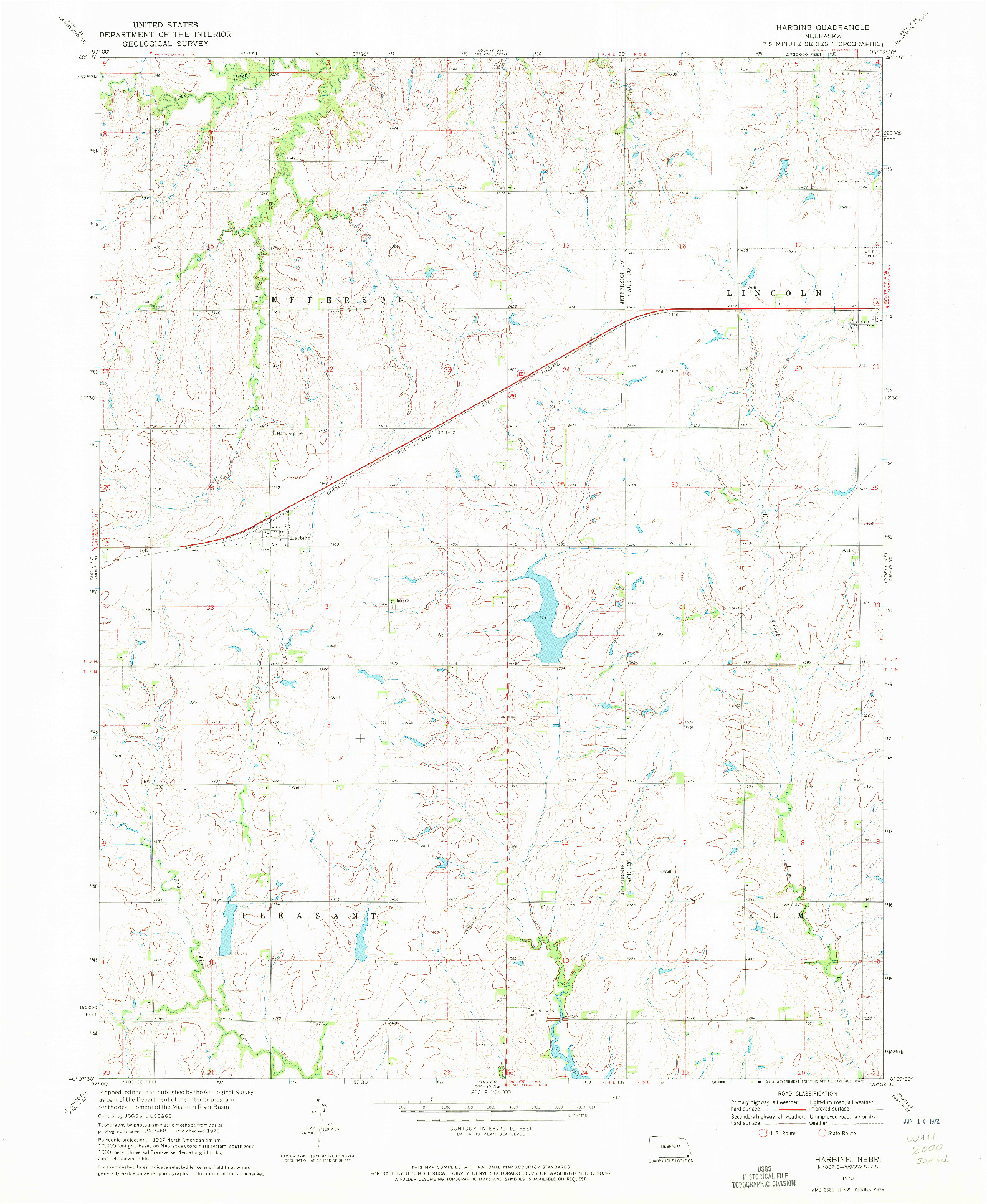 USGS 1:24000-SCALE QUADRANGLE FOR HARBINE, NE 1970