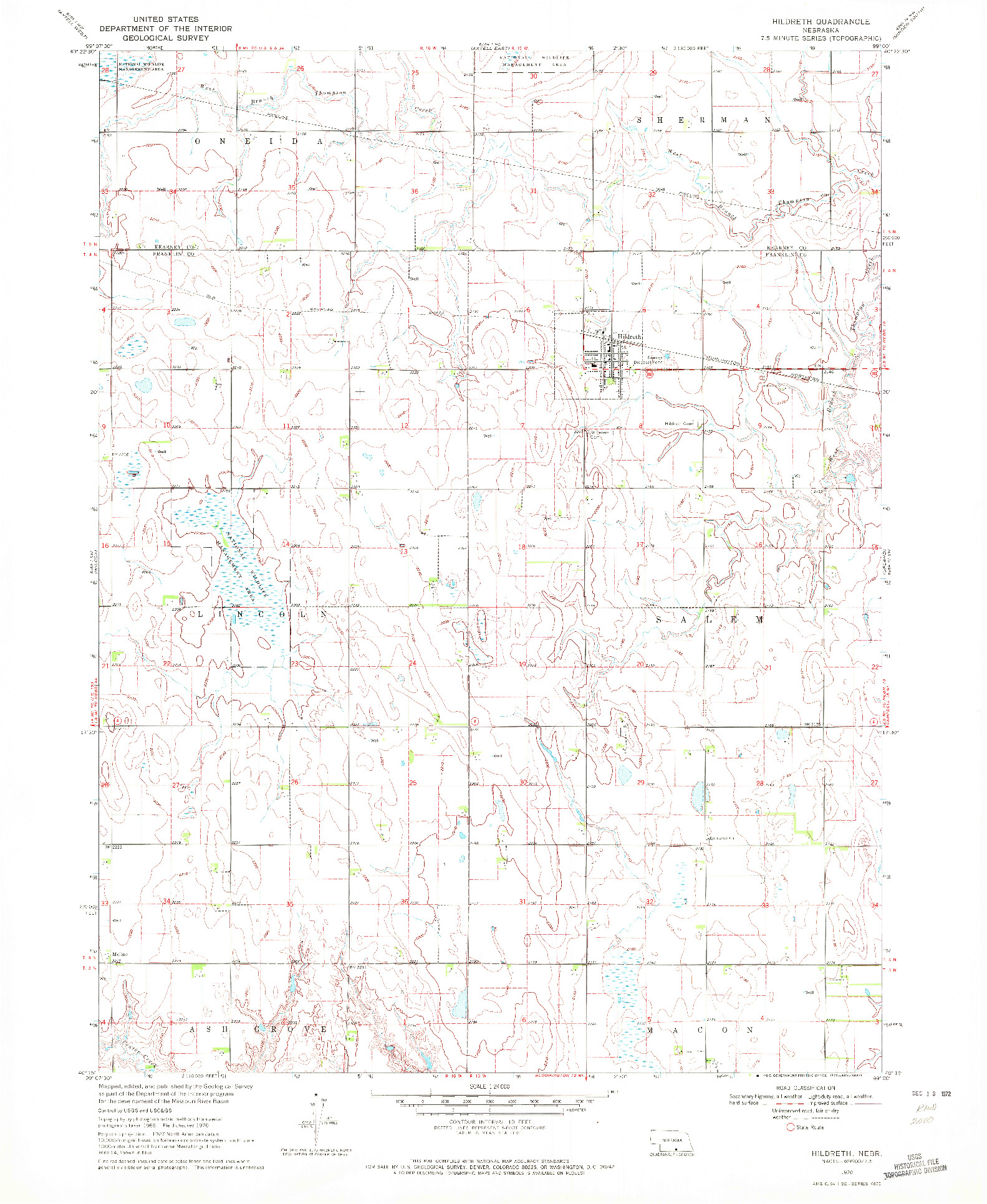 USGS 1:24000-SCALE QUADRANGLE FOR HILDRETH, NE 1970