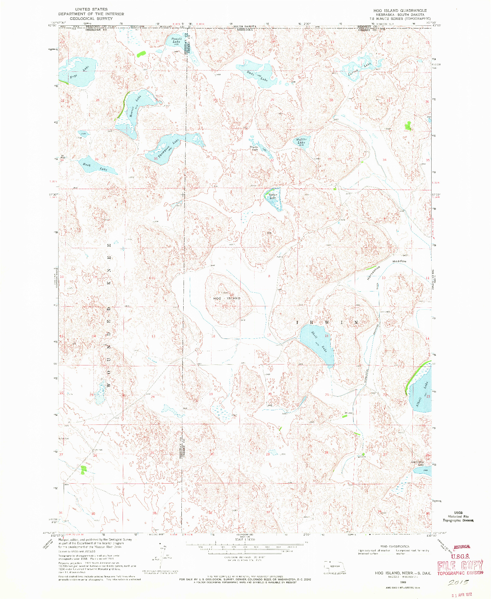 USGS 1:24000-SCALE QUADRANGLE FOR HOG ISLAND, NE 1969