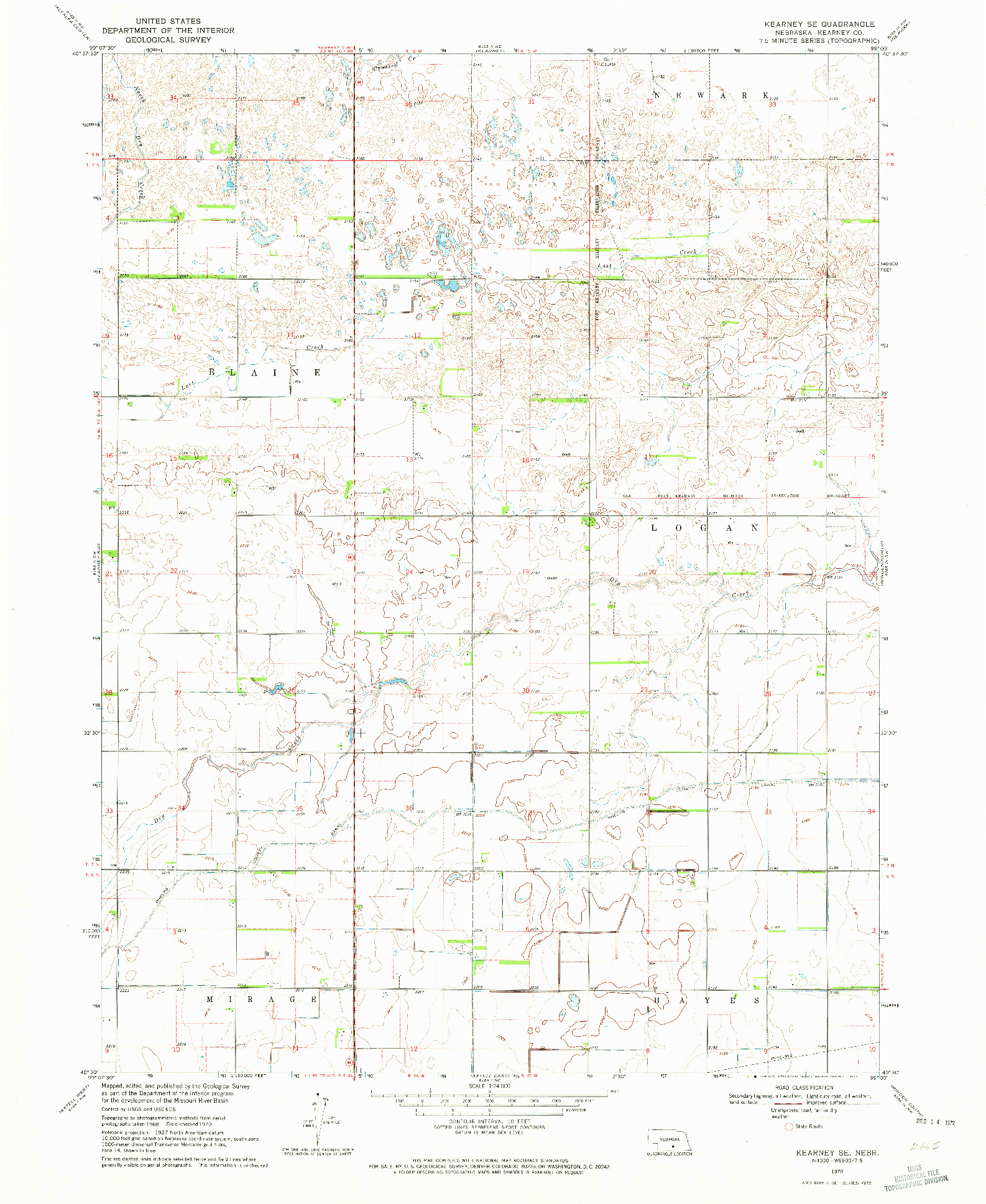 USGS 1:24000-SCALE QUADRANGLE FOR KEARNEY SE, NE 1970